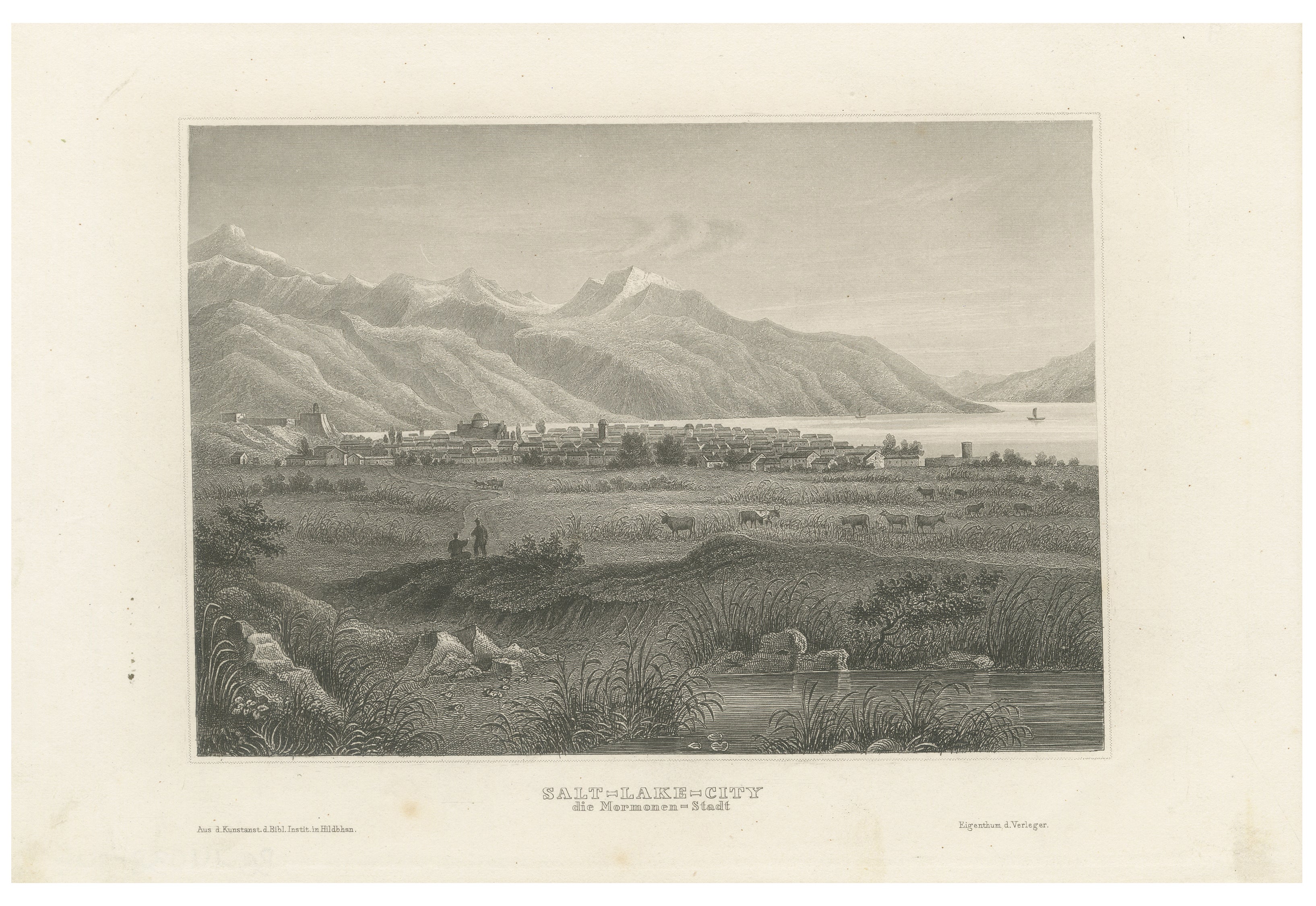 Antique Steel Engraving of Salt Lake City, Mormon Settlement, ca. 1850