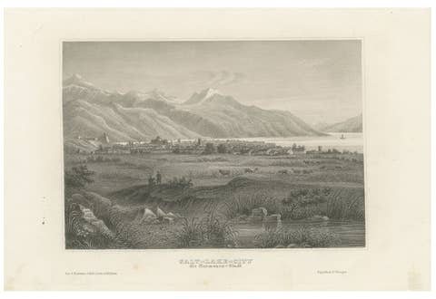 Antique Steel Engraving of Salt Lake City, Mormon Settlement, ca. 1850