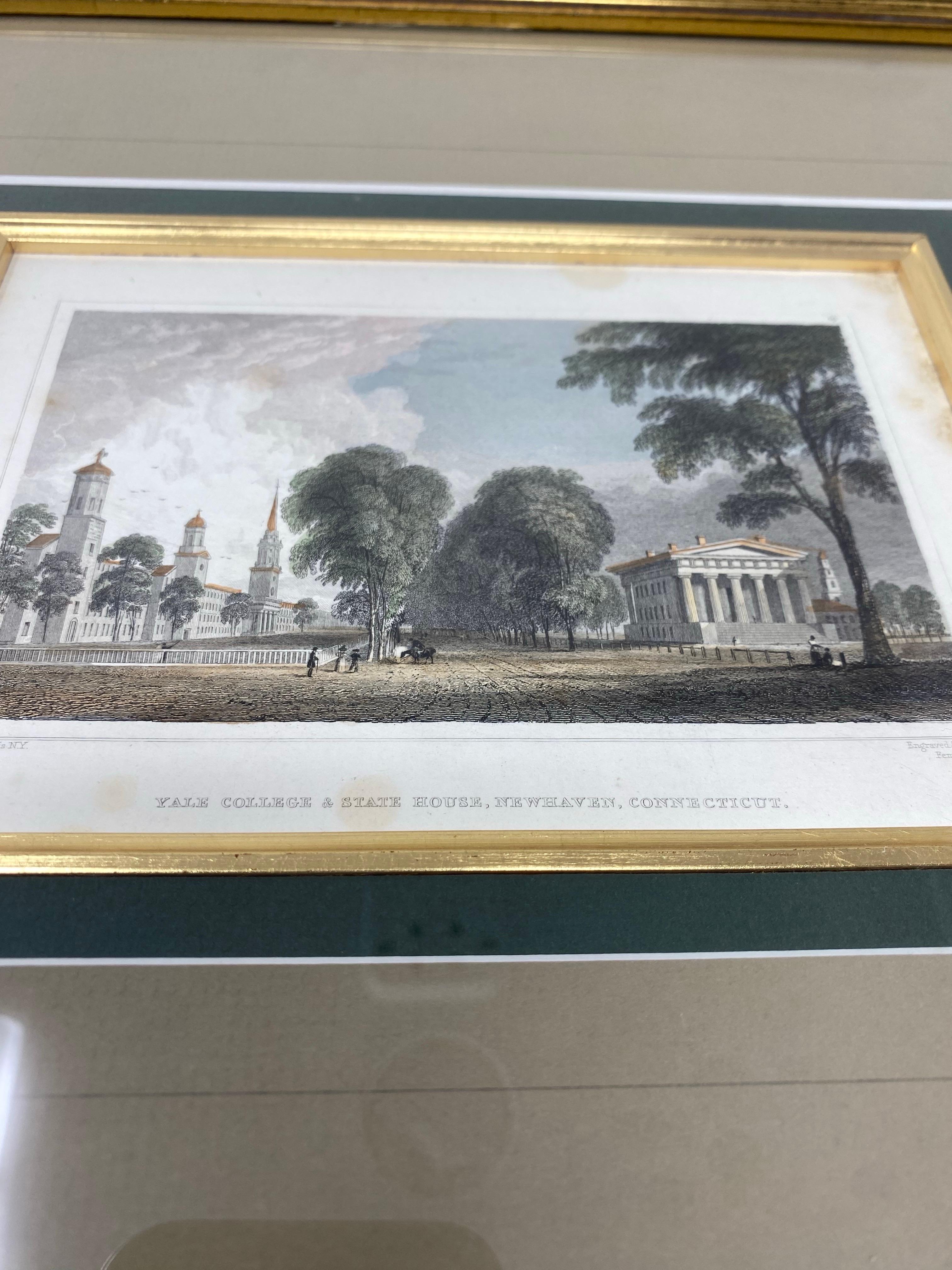 Incisione antica in acciaio Yale College & State House Litografia 1830 in vendita 2