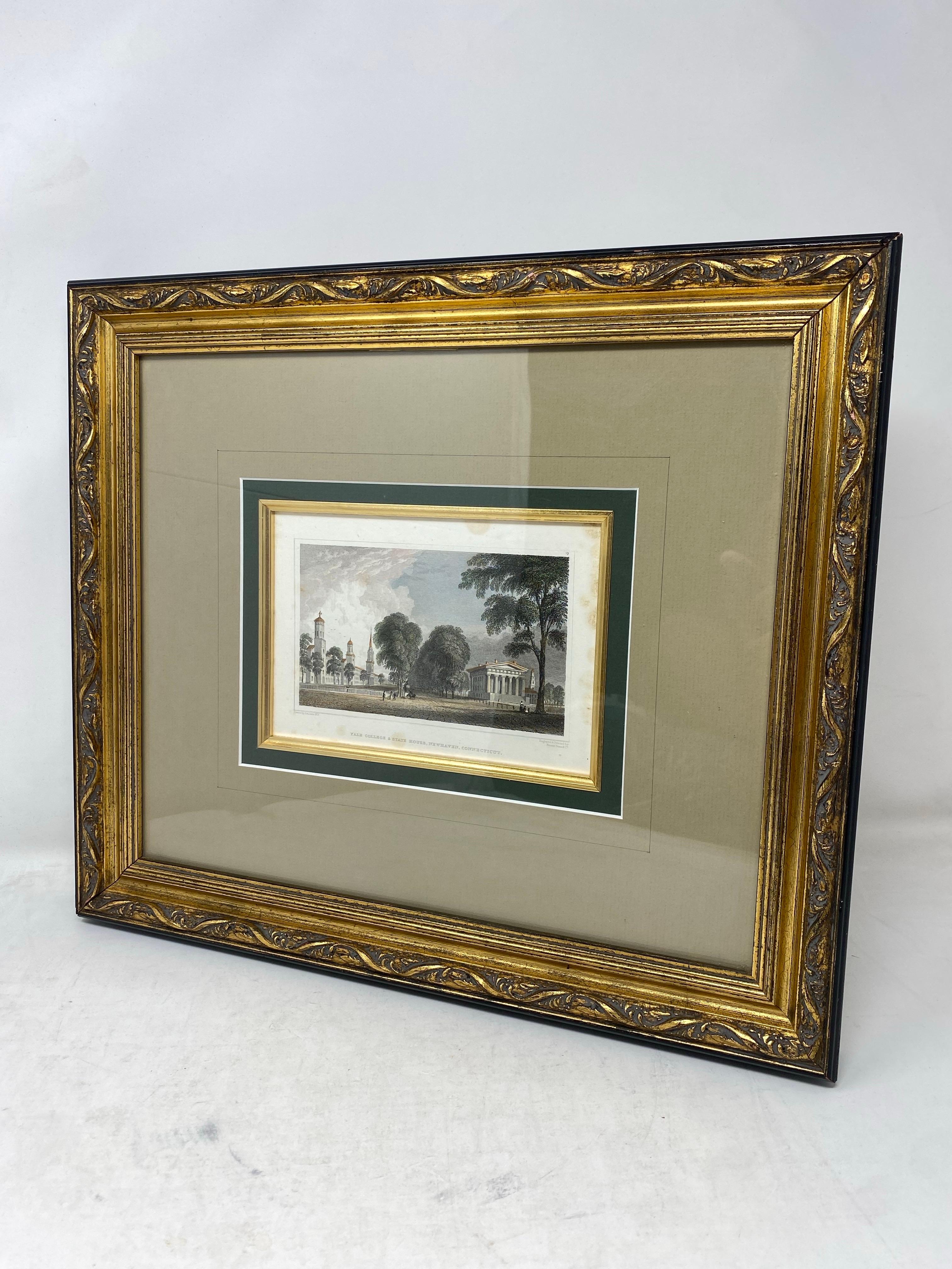 Incisione antica in acciaio Yale College & State House Litografia 1830 in vendita 3
