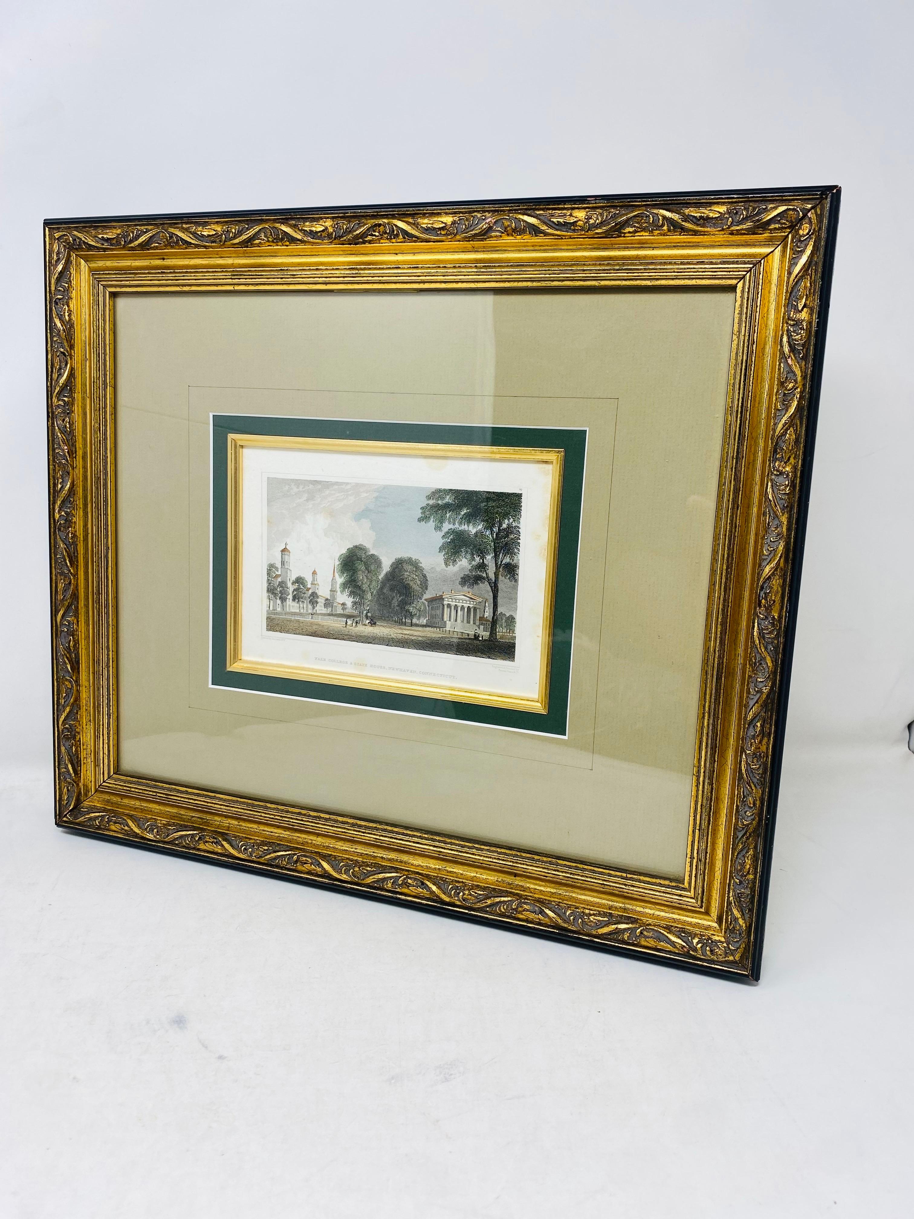 Incisione antica in acciaio Yale College & State House Litografia 1830 in vendita 4