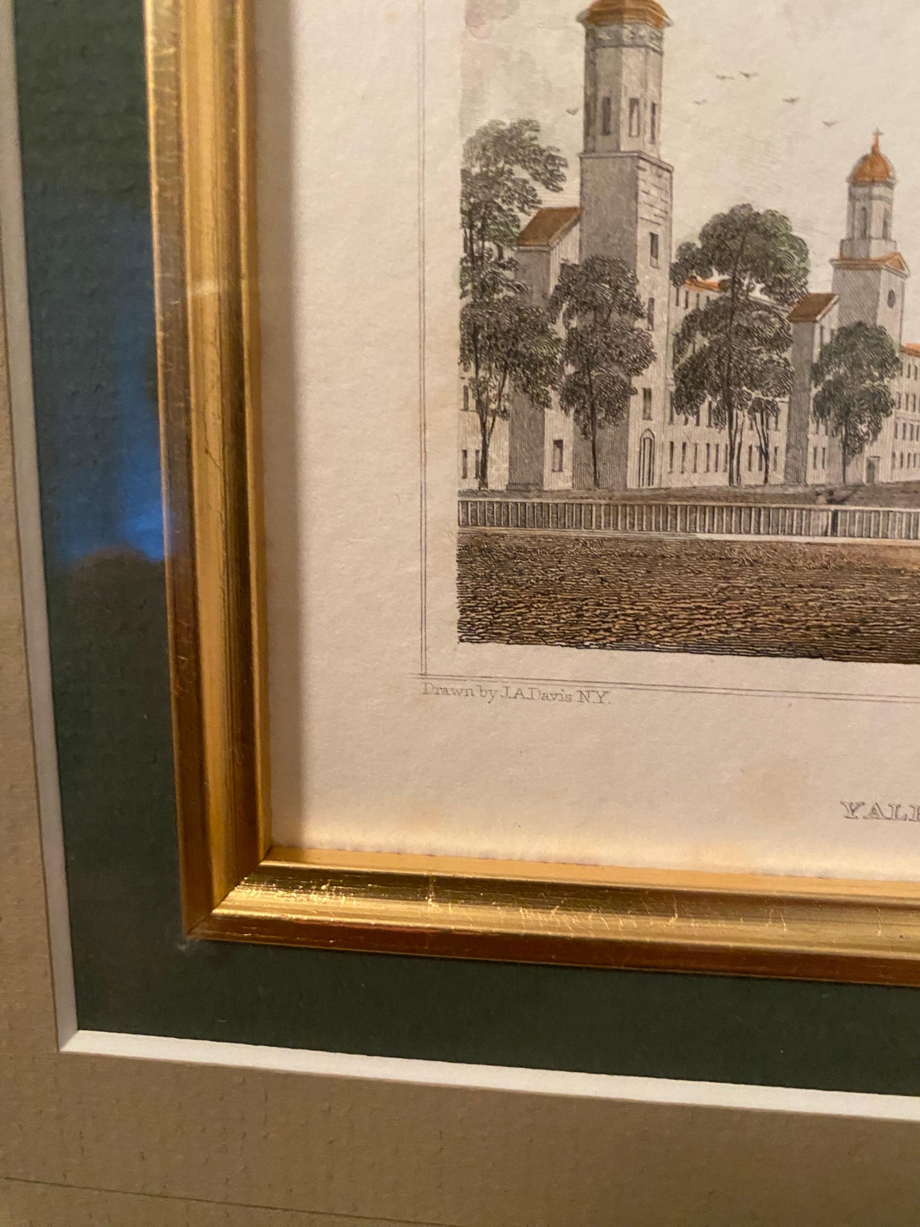 Mid-Century moderno Incisione antica in acciaio Yale College & State House Litografia 1830 in vendita