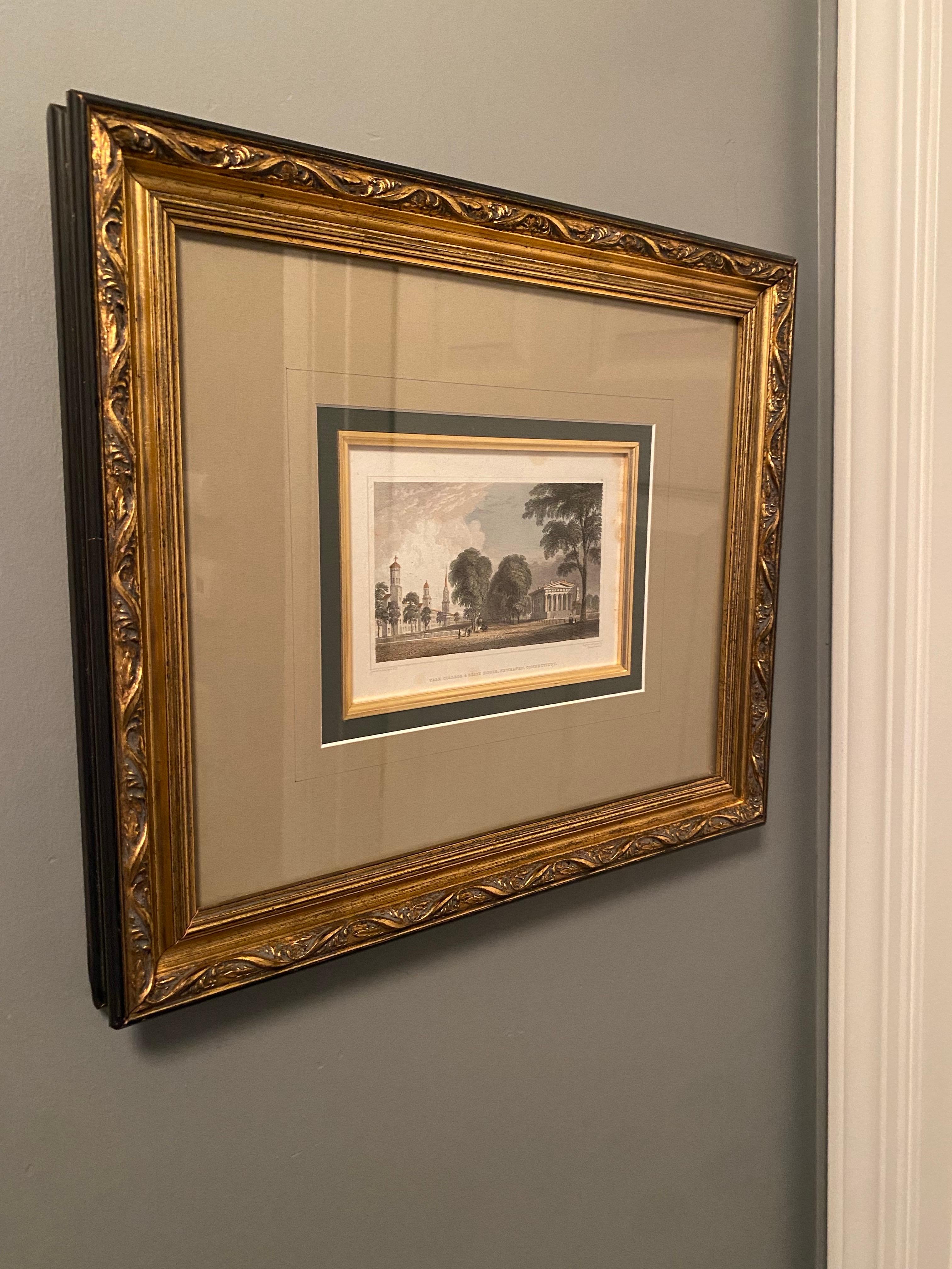 Incisione antica in acciaio Yale College & State House Litografia 1830 In condizioni buone in vendita a San Diego, CA