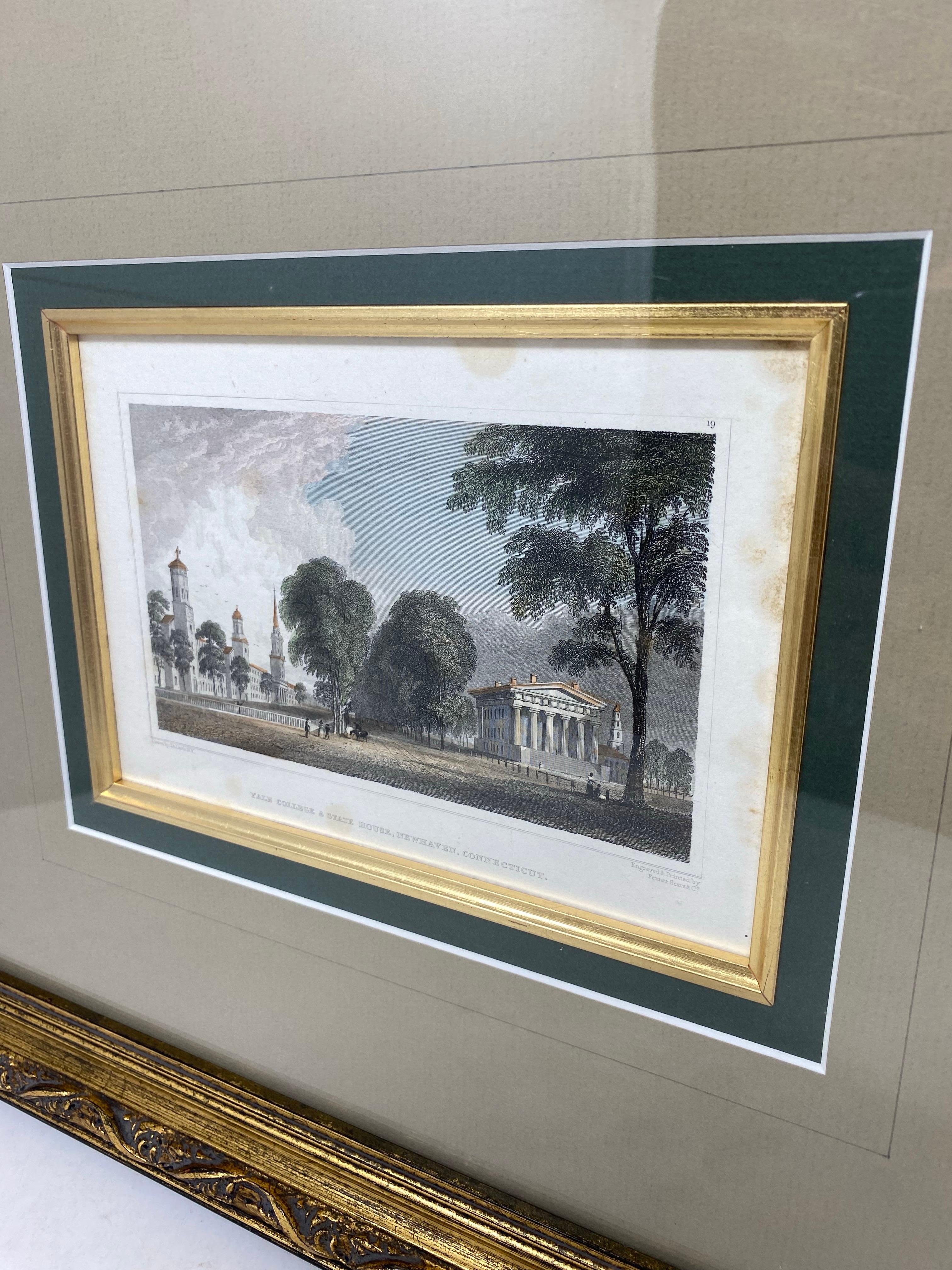 Incisione antica in acciaio Yale College & State House Litografia 1830 in vendita 1