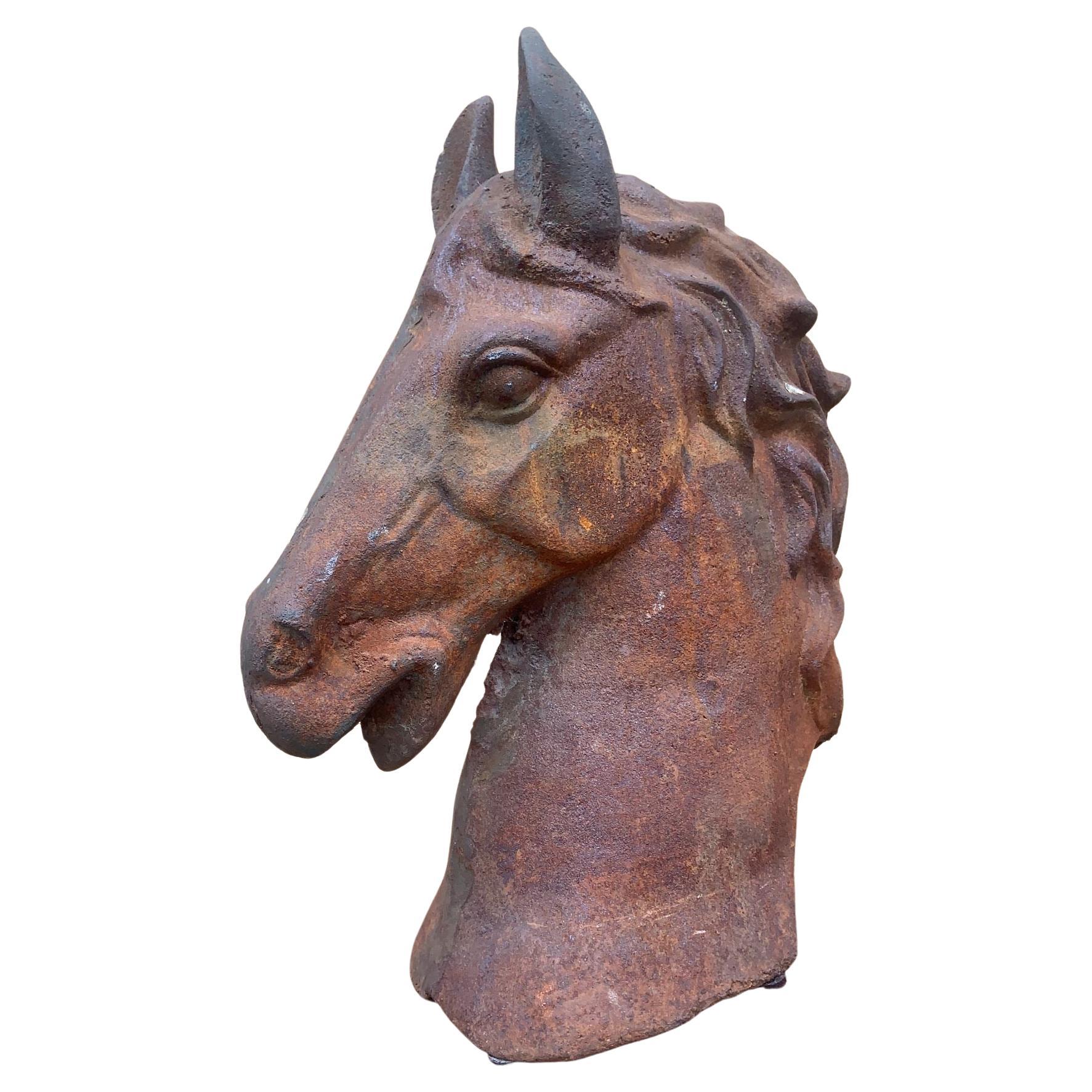 Antique Steel Horse Head Statue 