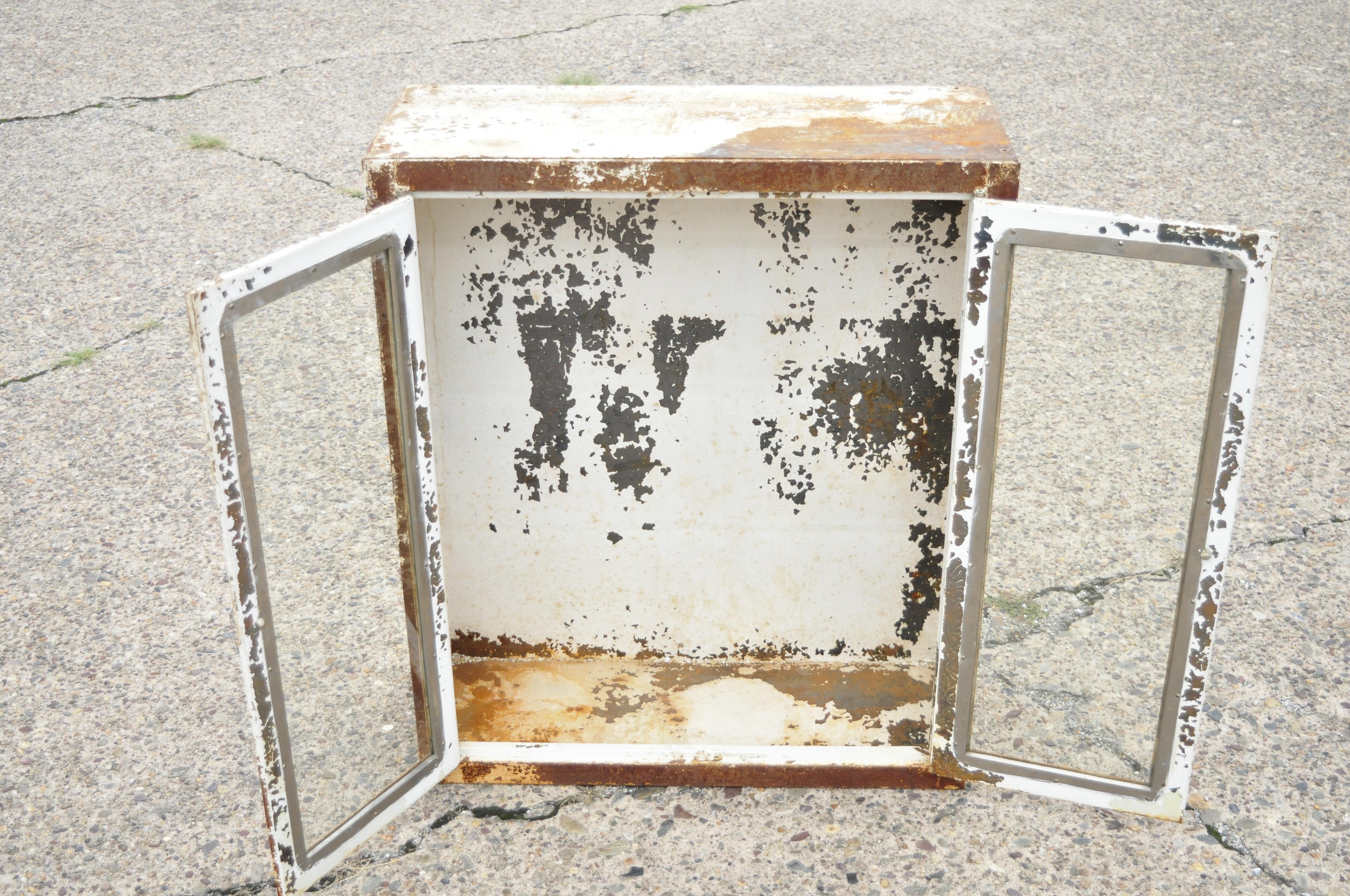 20th Century Antique Steel Metal Industrial Medical Dental Display Cabinet with Glass Doors