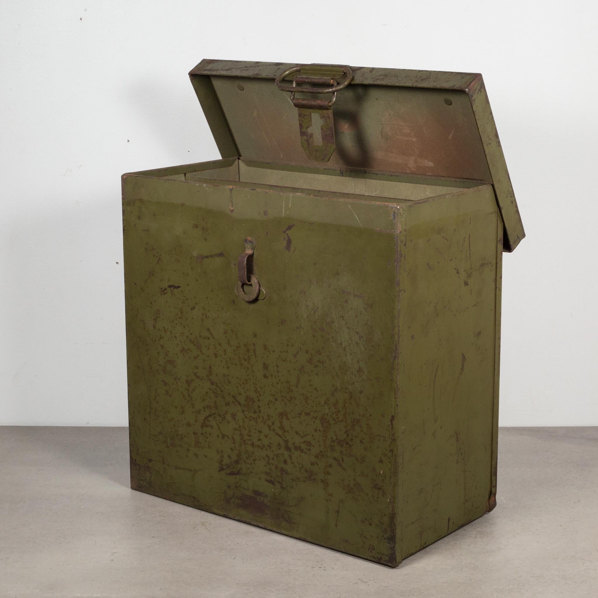 About

An antique galvanized steel shipping strongbox for movie film reels. The box contains a unique lock ring which needs to be lined up to remove.

Creator: Pathe Exchange Inc. 
Date of manufacture: c.1920.
Materials and techniques: