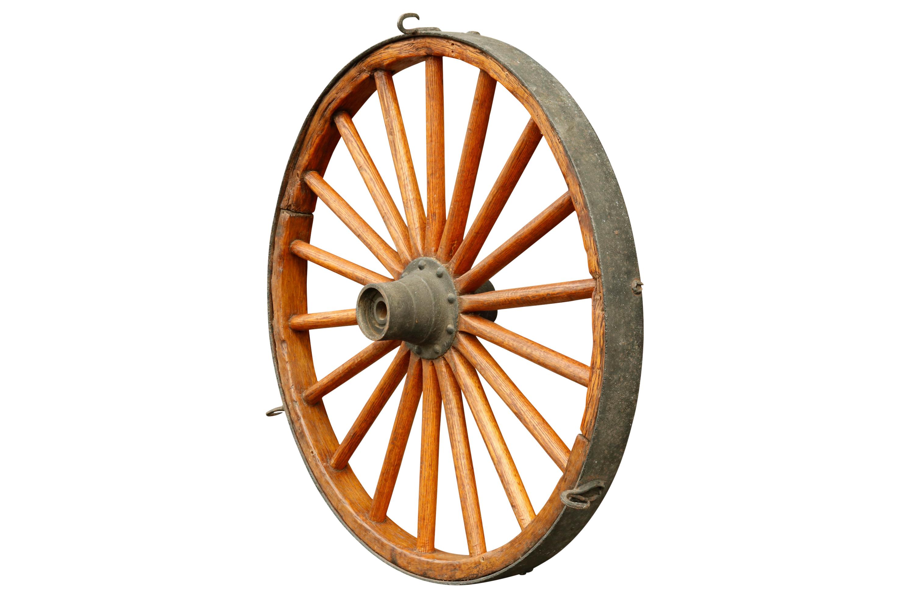 Antique Steel & Oak Wagon Wheel In Good Condition In Bradenton, FL