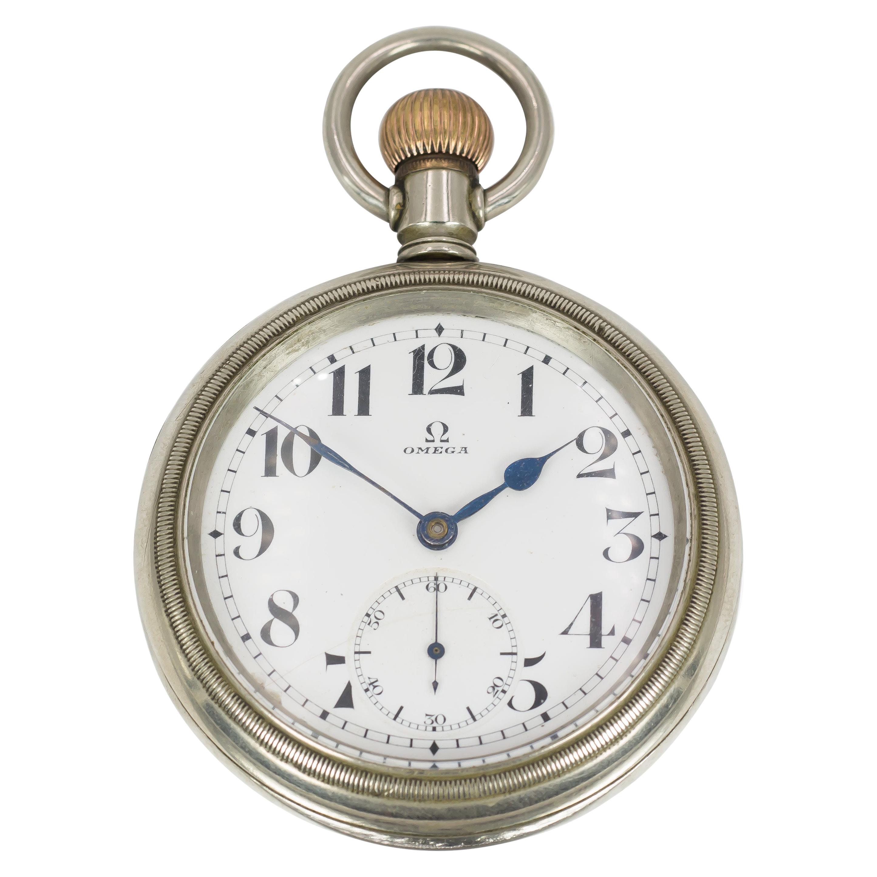Antique Steel Omega Pocket Watch, Early 20th Century
