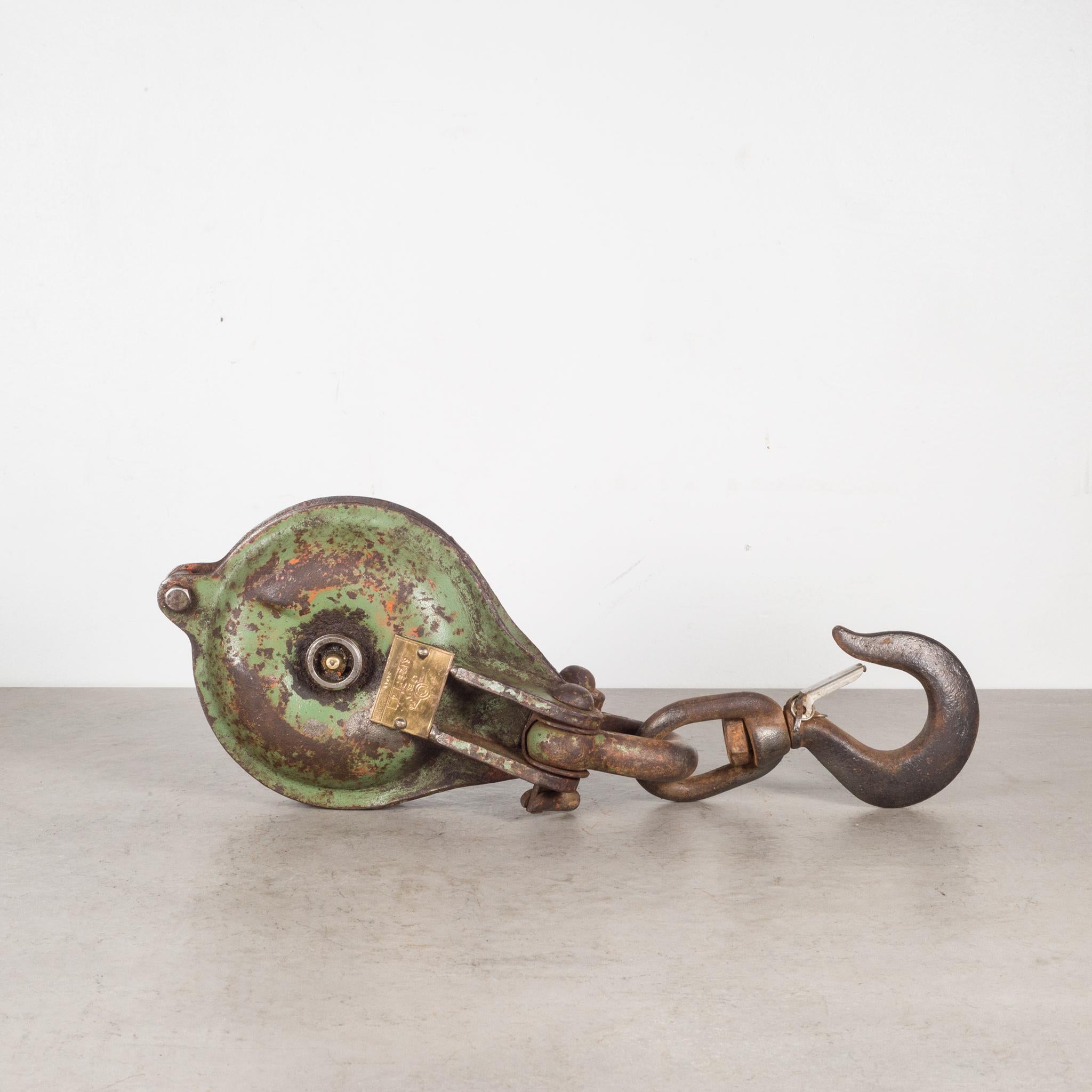 Industrial Antique Steel Pulley with Brass Plate, circa 1900-1930