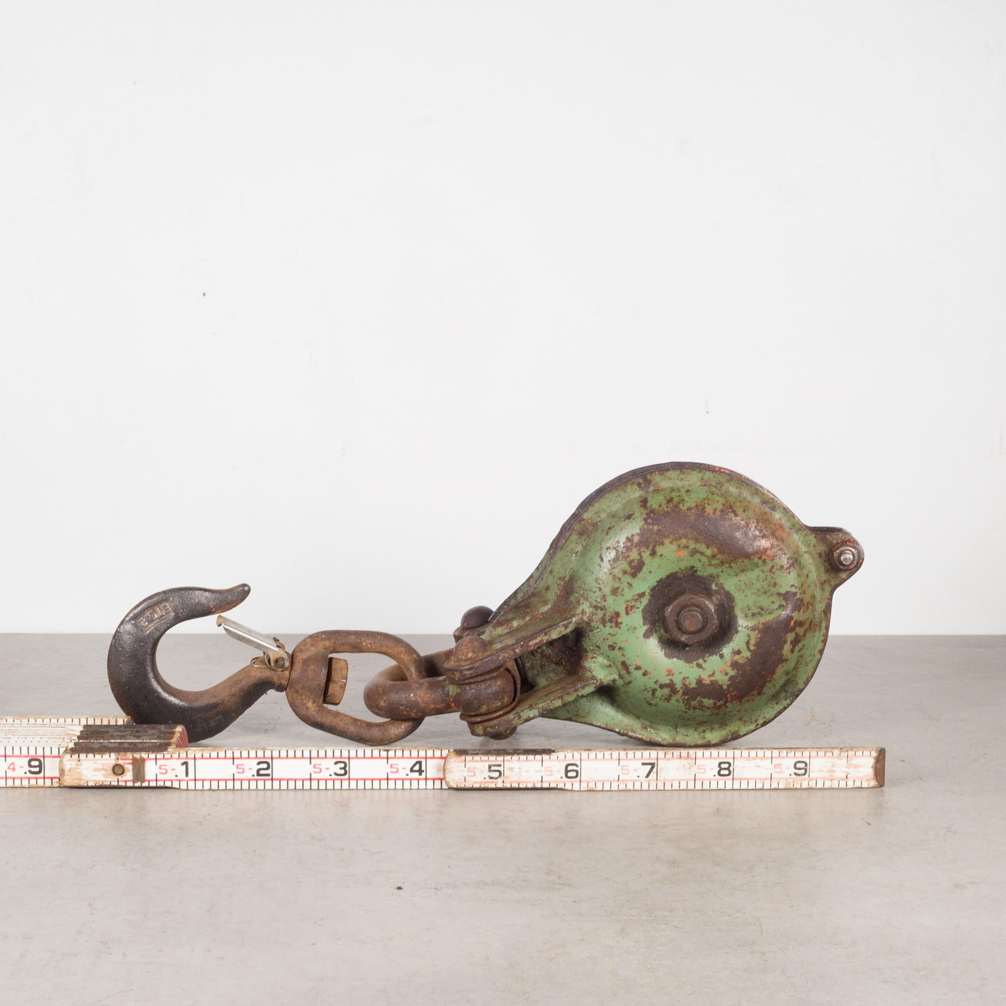Antique Steel Pulley with Brass Plate, circa 1900-1930 In Good Condition In San Francisco, CA