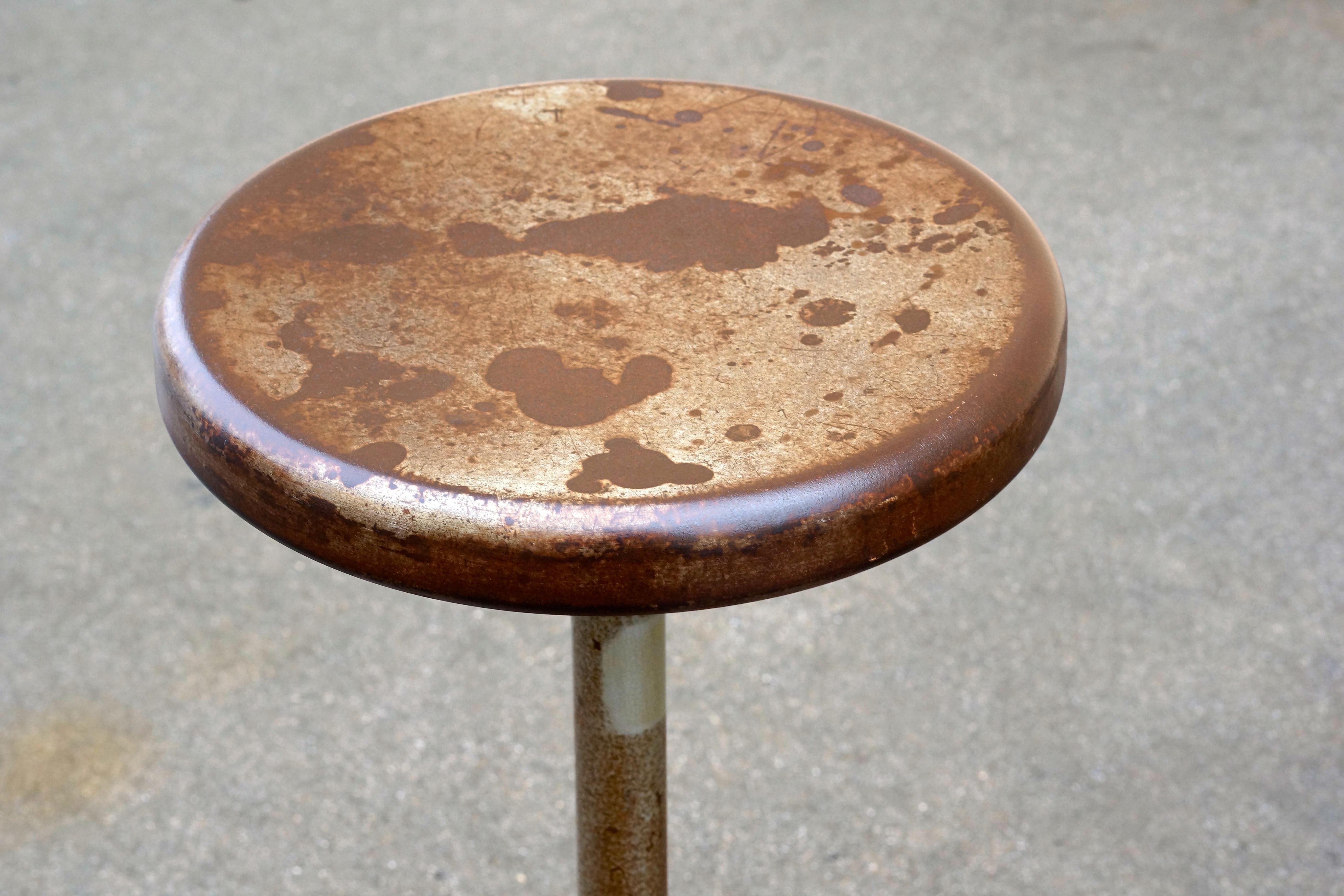 Industrial Antique Steel Stool with Distressed Patina, 1930s