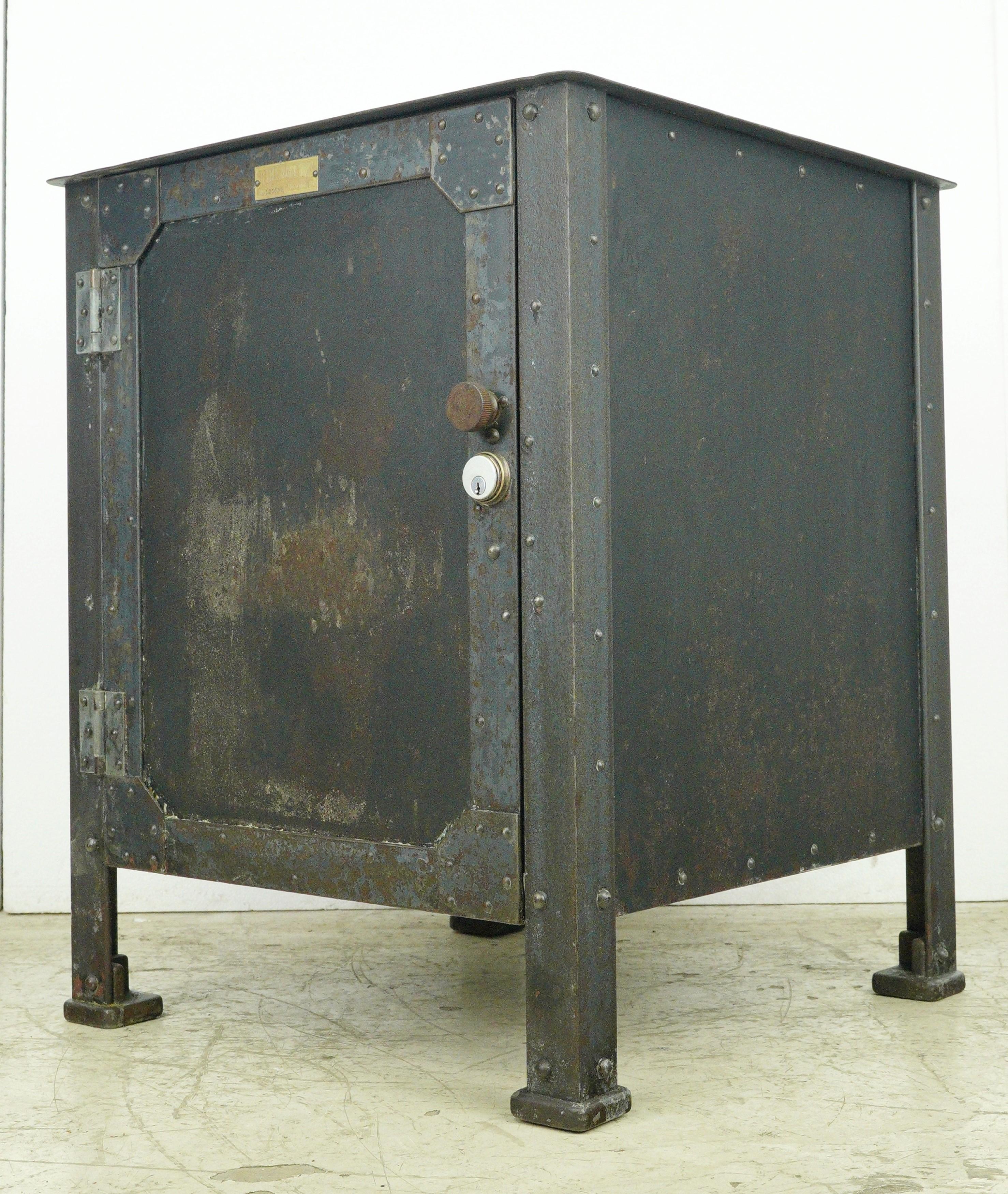 Antique Steel Textile Machine Works Factory Cabinet Riveted  For Sale 3