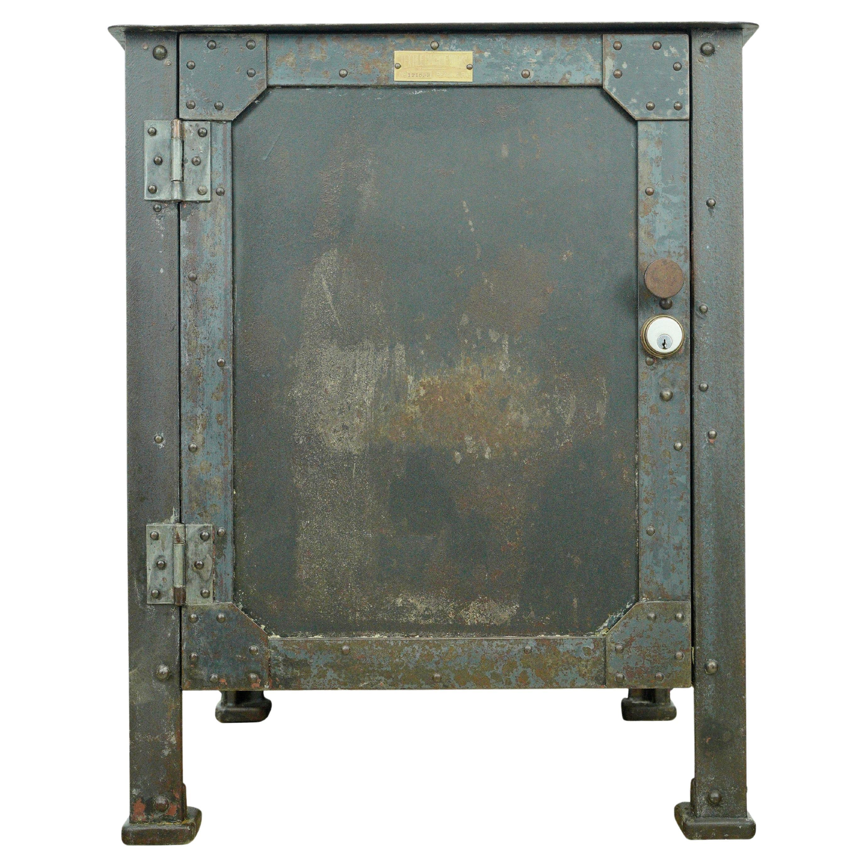Antique Steel Textile Machine Works Factory Cabinet Riveted  For Sale