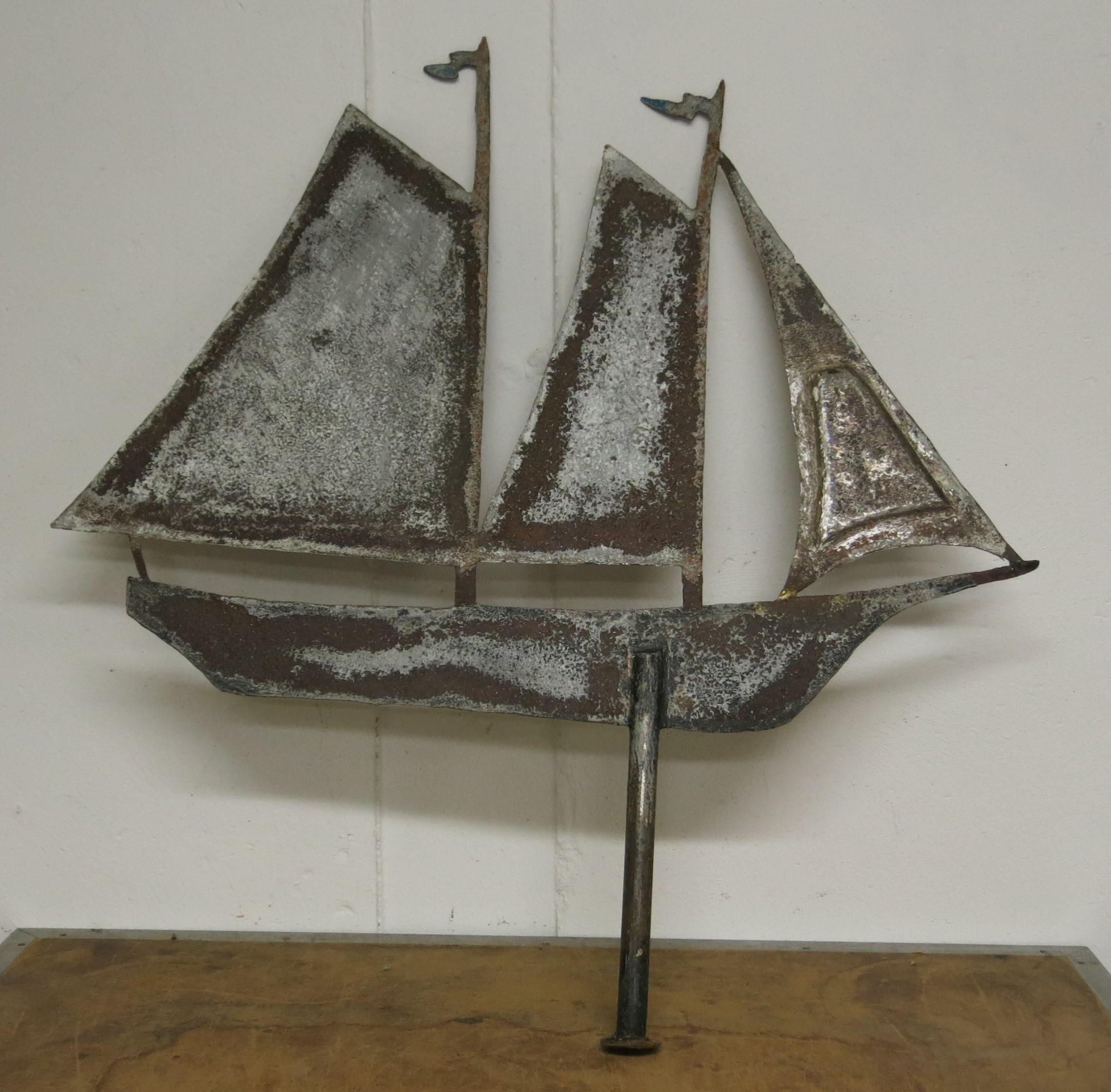 Early 20th Century Antique Steel Weathervane Sailing Ship For Sale