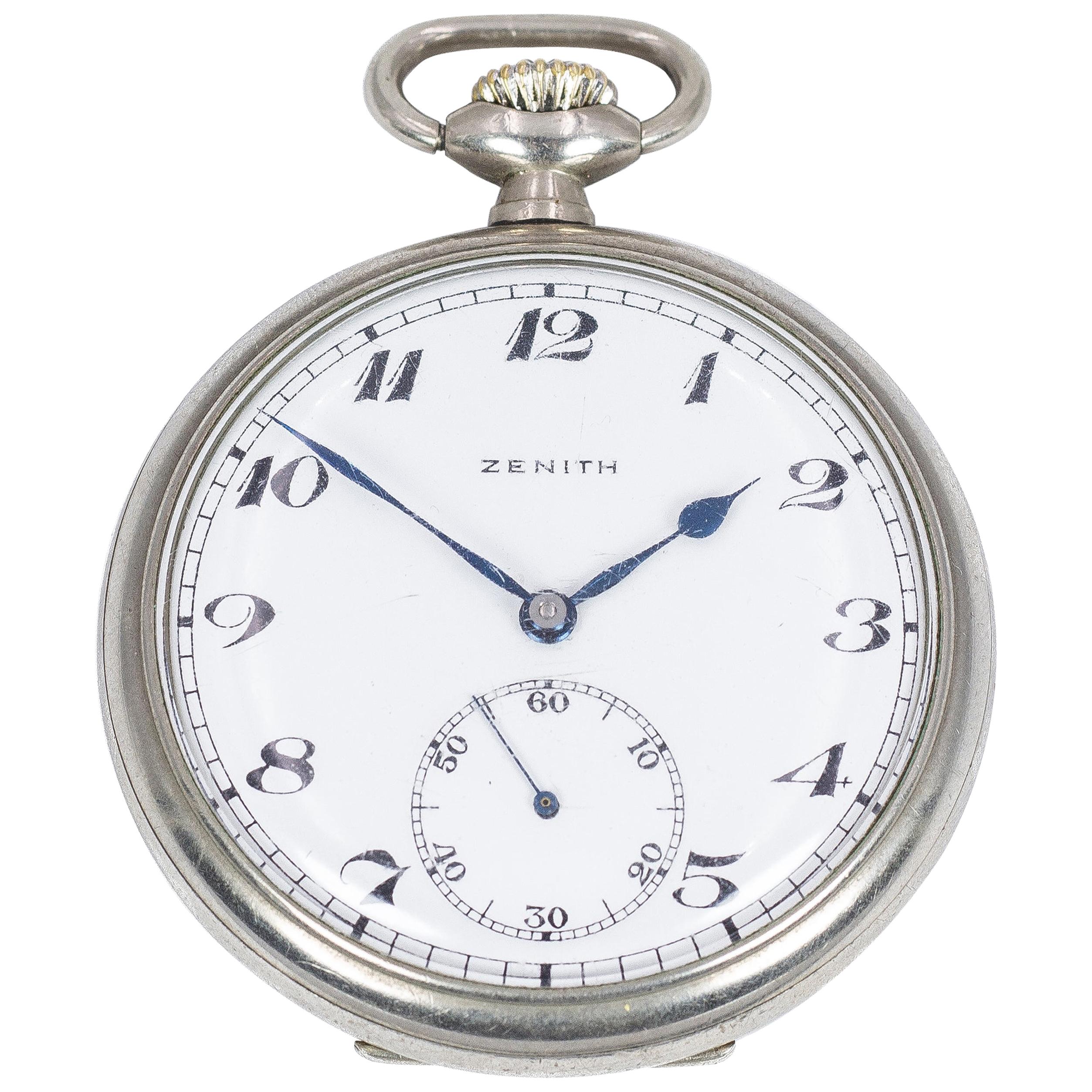 Antique Steel Zenith Pocket Watch, Early 20th Century For Sale