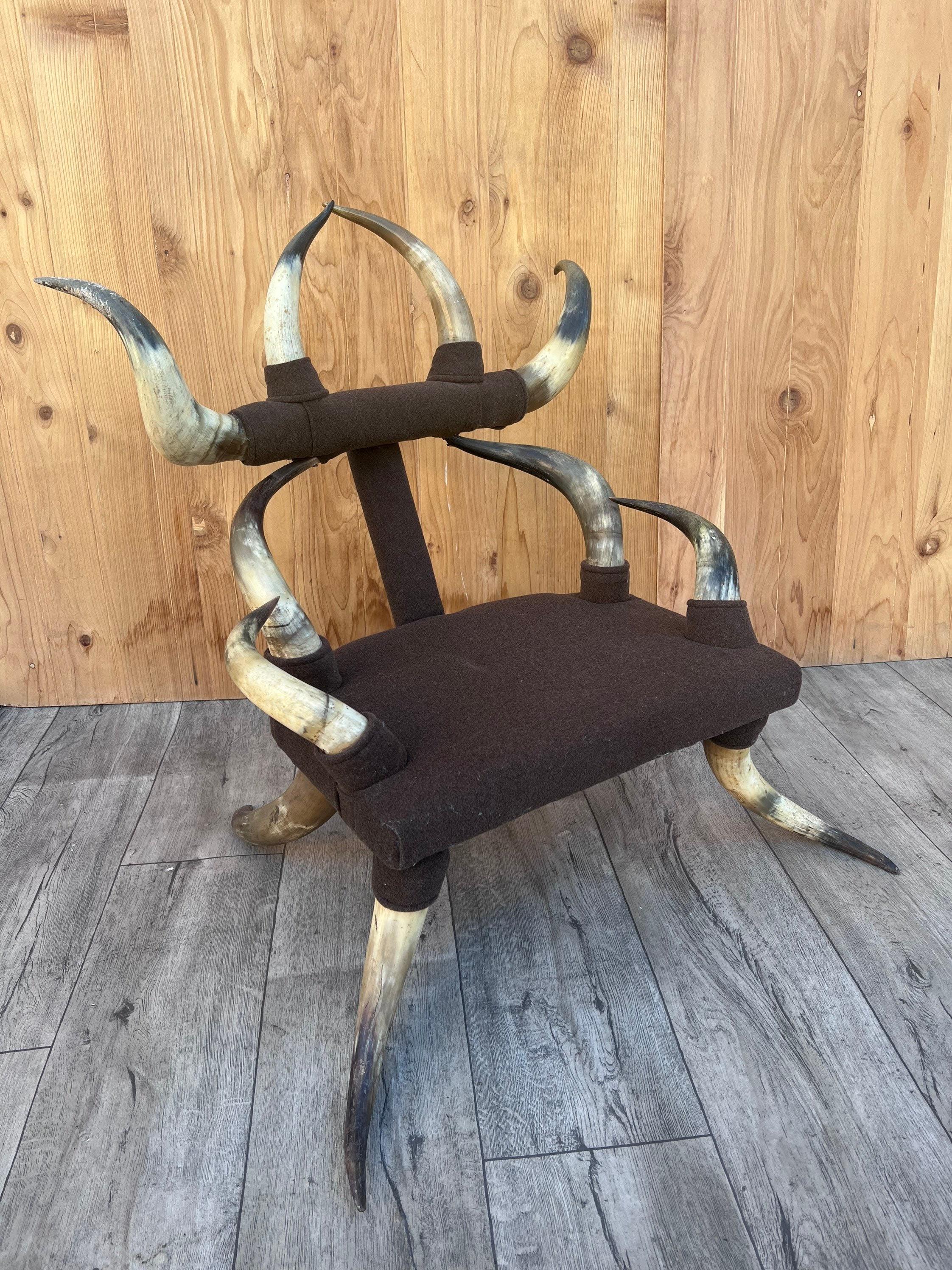 Antique Steer Horn Child's Chair with Ottoman in Original Upholstery - Set of 2 4