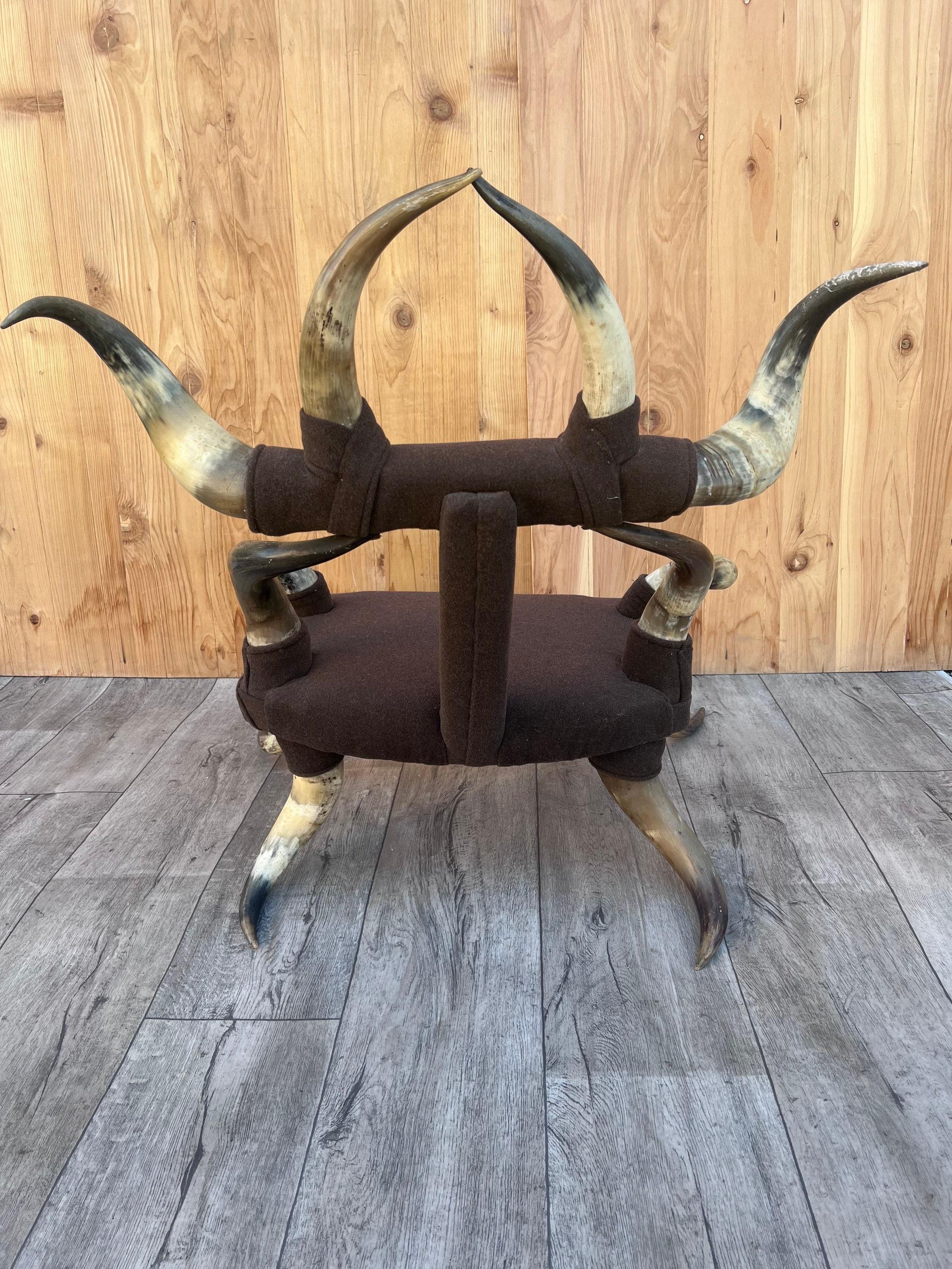 Antique Steer Horn Child's Chair with Ottoman in Original Upholstery - Set of 2 2