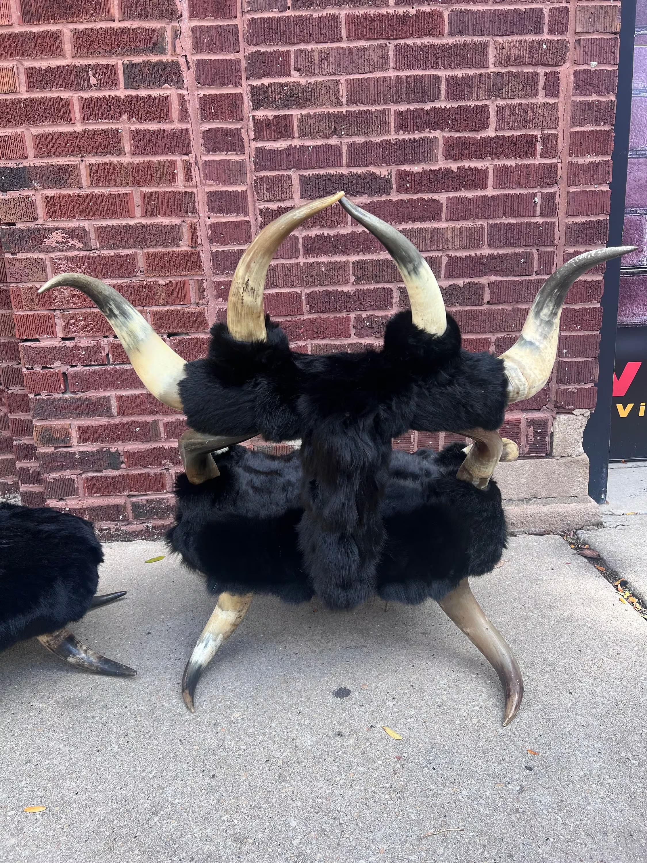 Antique Steer Horn Mini Child's Chair with Ottoman Newly Upholstered in Black Mink Fur - Set of 2

This One of a Kind 19th Century Antique Steer Horn Mini Child’s Chair with Ottoman Newly Upholstered in Black Mink Fur is a unique and luxurious