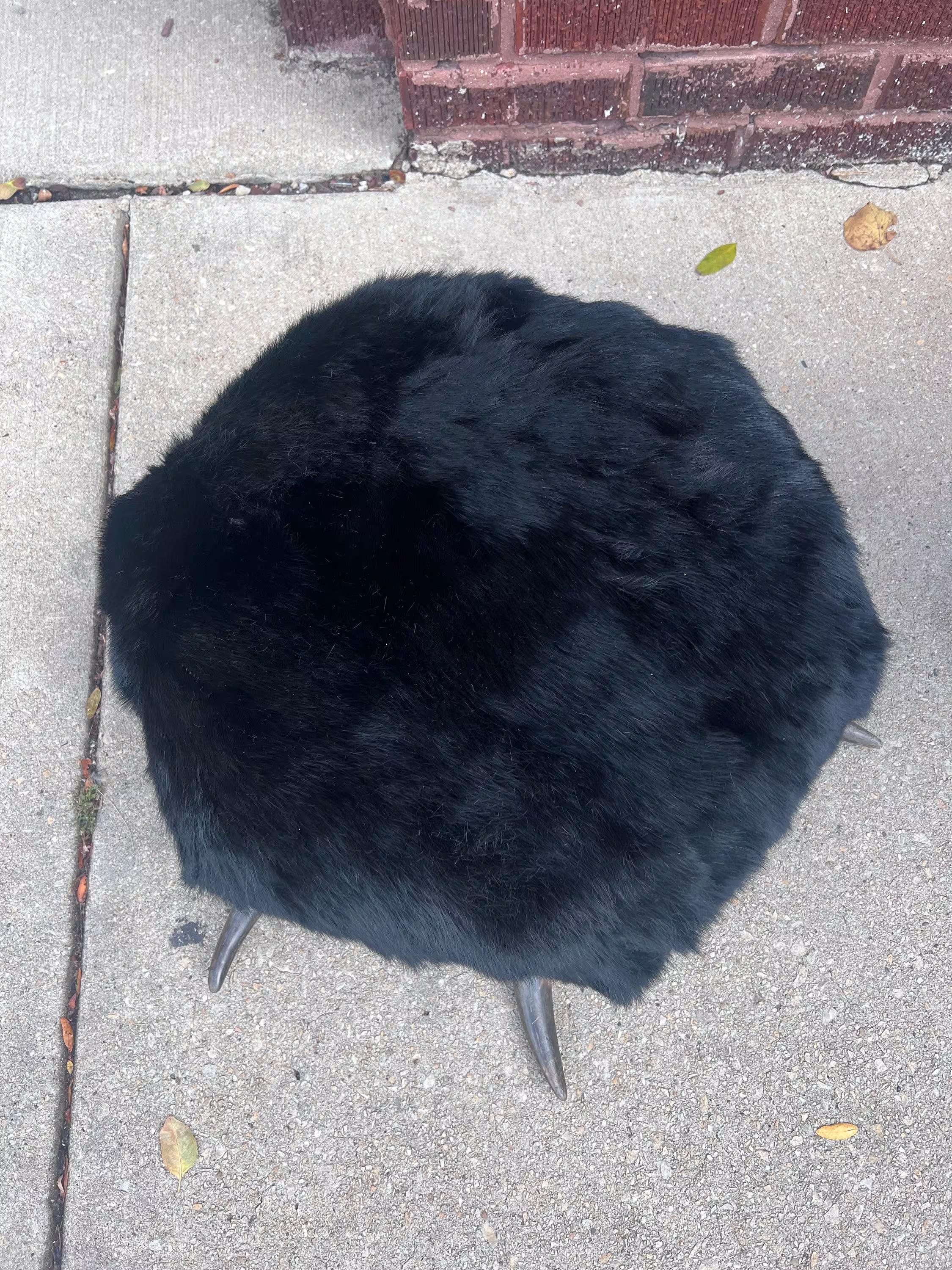 American Antique Steer Horn Mini Child's Chair with Ottoman in Black Mink Fur - Set of 2