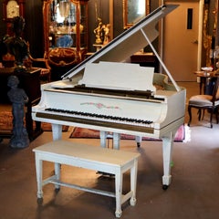 Antique Steinway Model M White & Custom Painted Baby Grand Piano with Bench