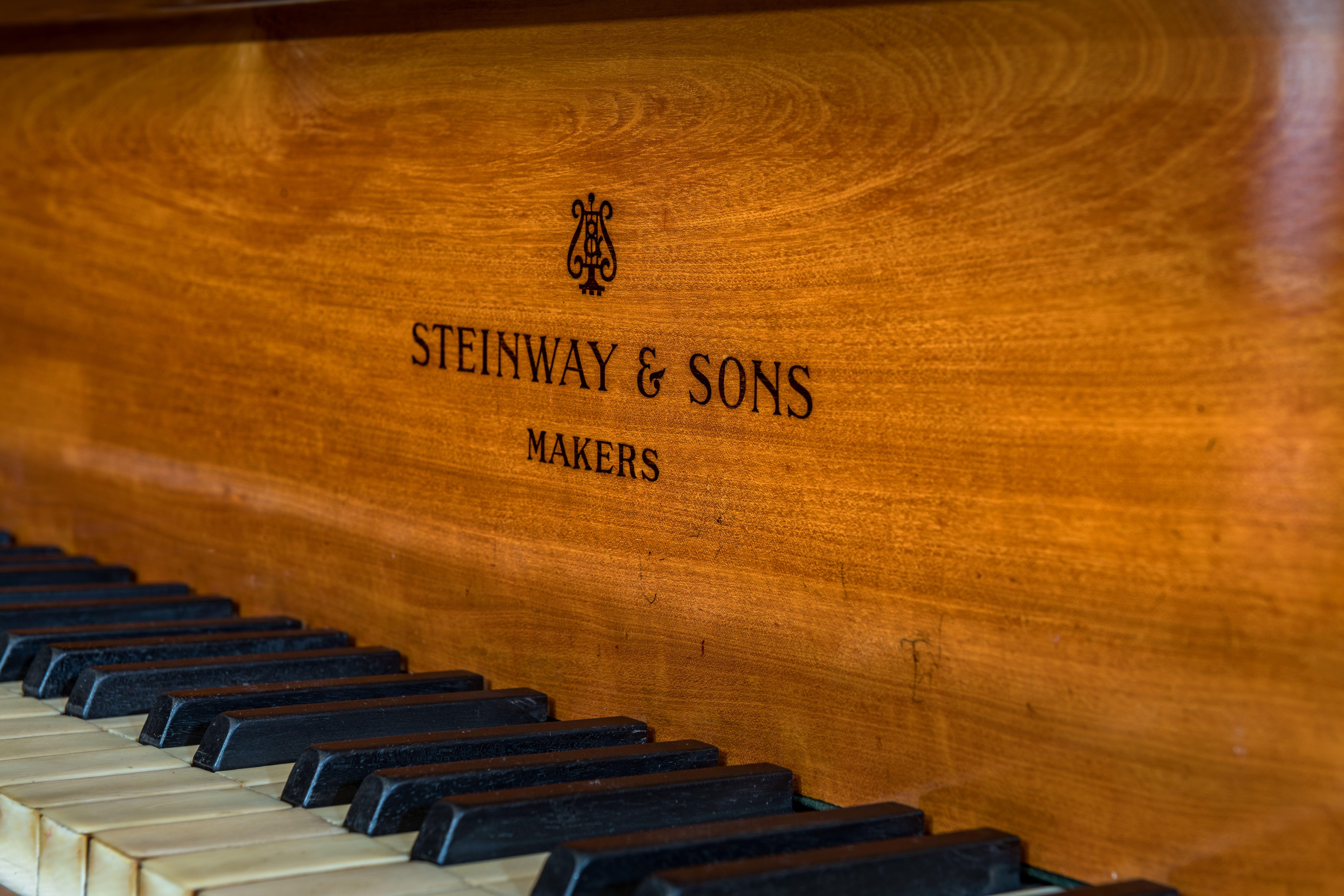 German Antique Steinway & Sons Gold Bronze & Satinwood Baby Piano Circa 1910 For Sale