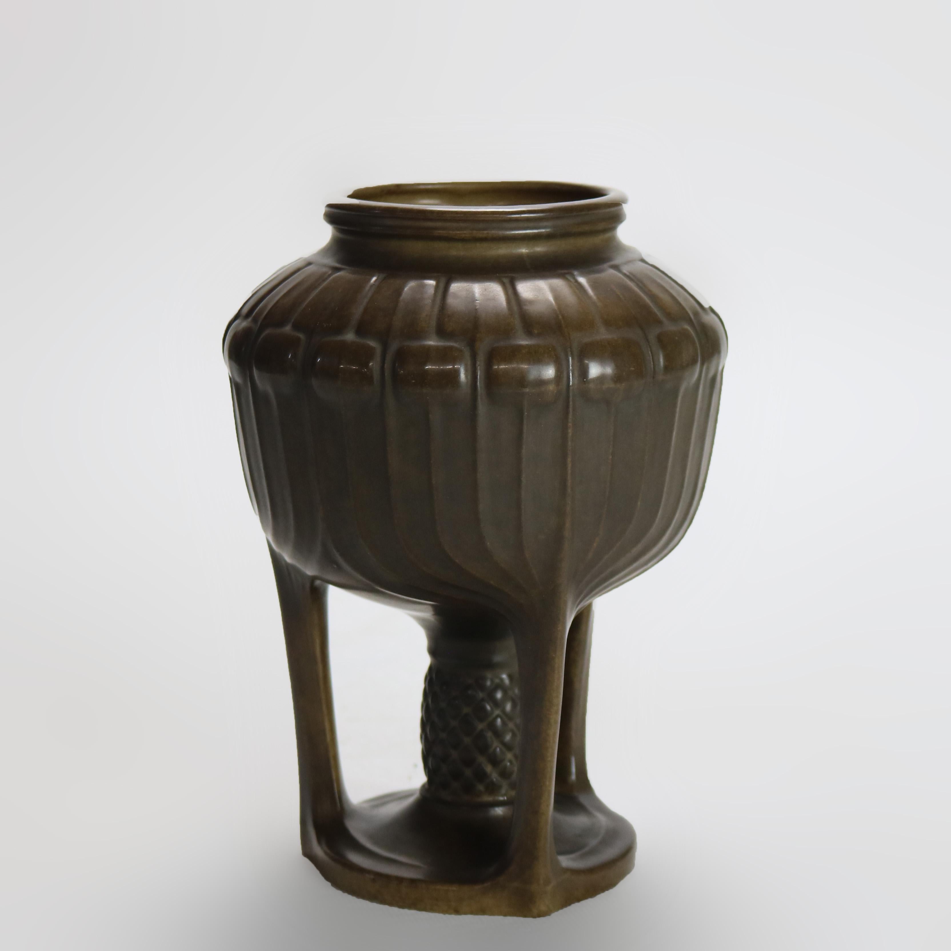 Terracotta Antico vaso in ceramica marrone Stellmacher Teplitz Art & Crafts, firmato, C1920