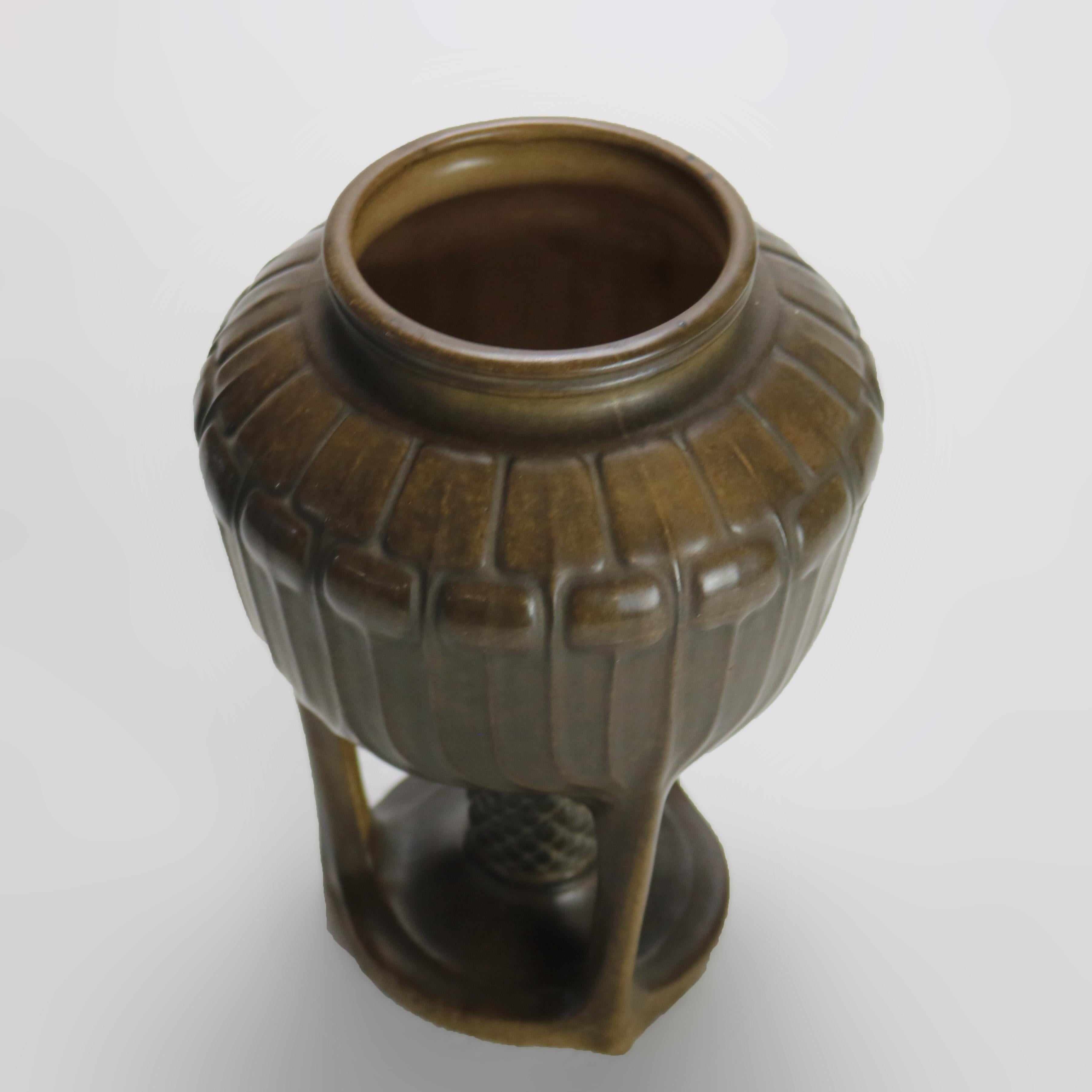 Antico vaso in ceramica marrone Stellmacher Teplitz Art & Crafts, firmato, C1920 1