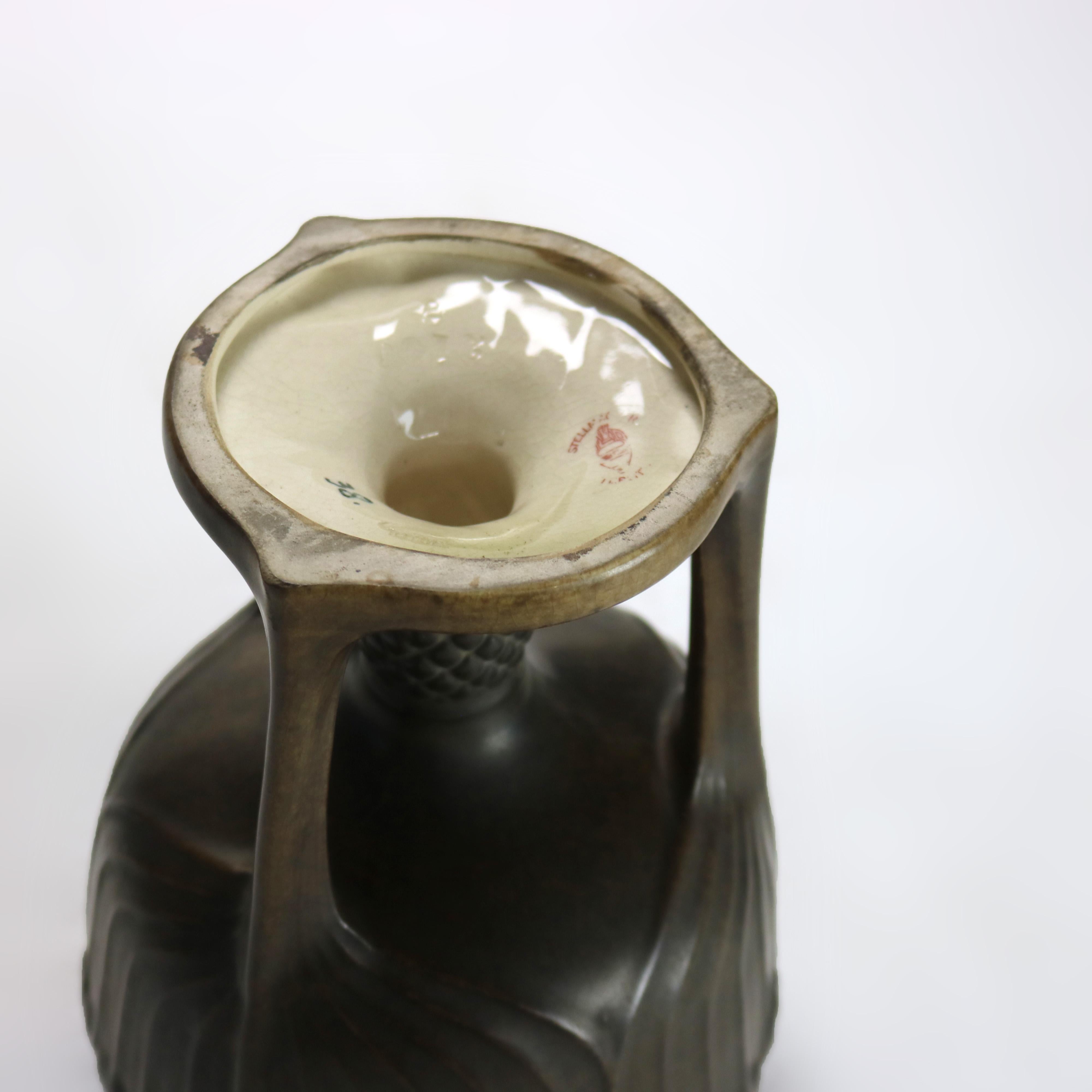 Antico vaso in ceramica marrone Stellmacher Teplitz Art & Crafts, firmato, C1920 2