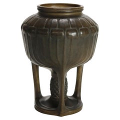 Antico vaso in ceramica marrone Stellmacher Teplitz Art & Crafts, firmato, C1920