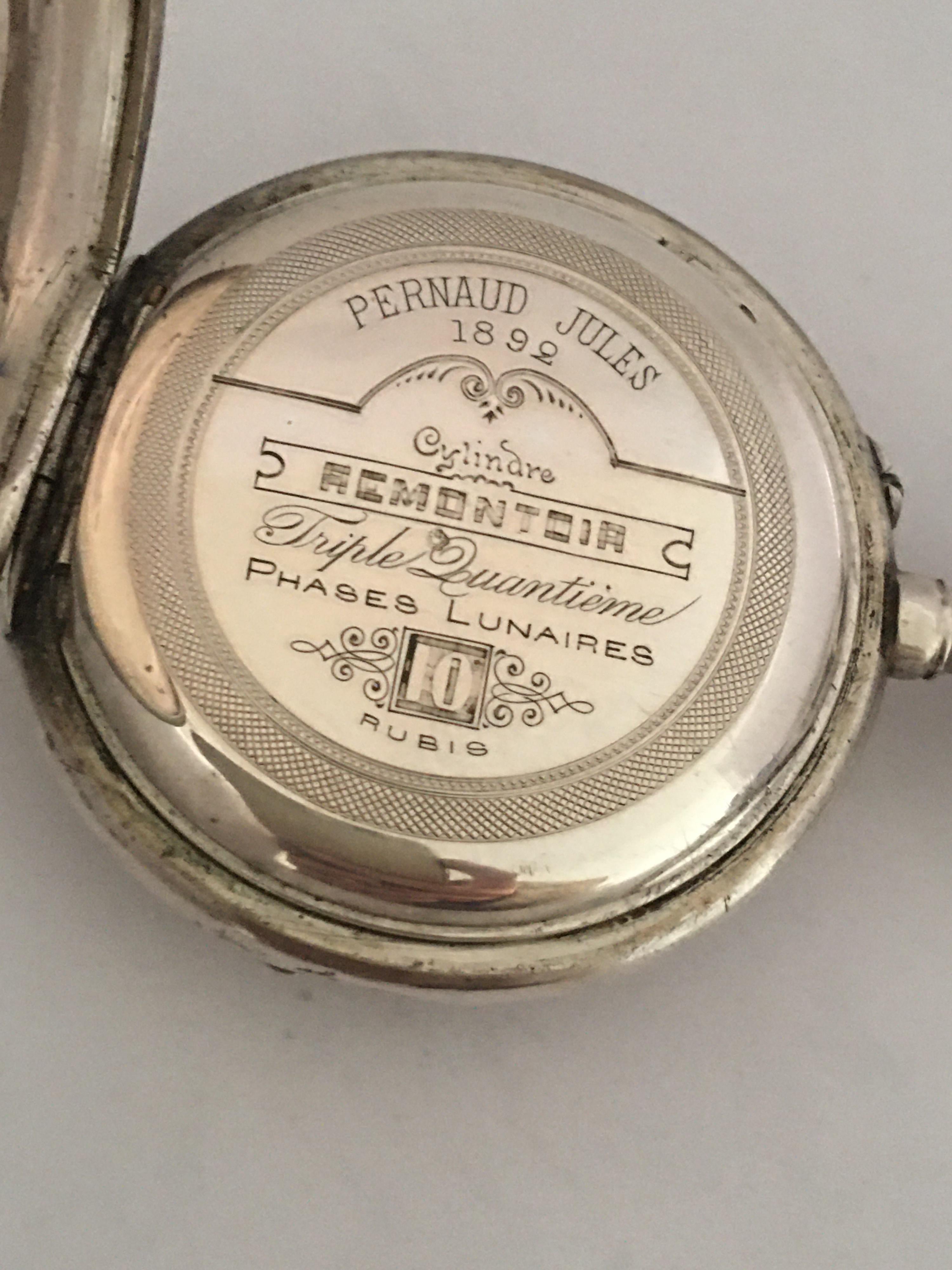 Antique Stem-Wind Silver Calendar Pocket Watch 1