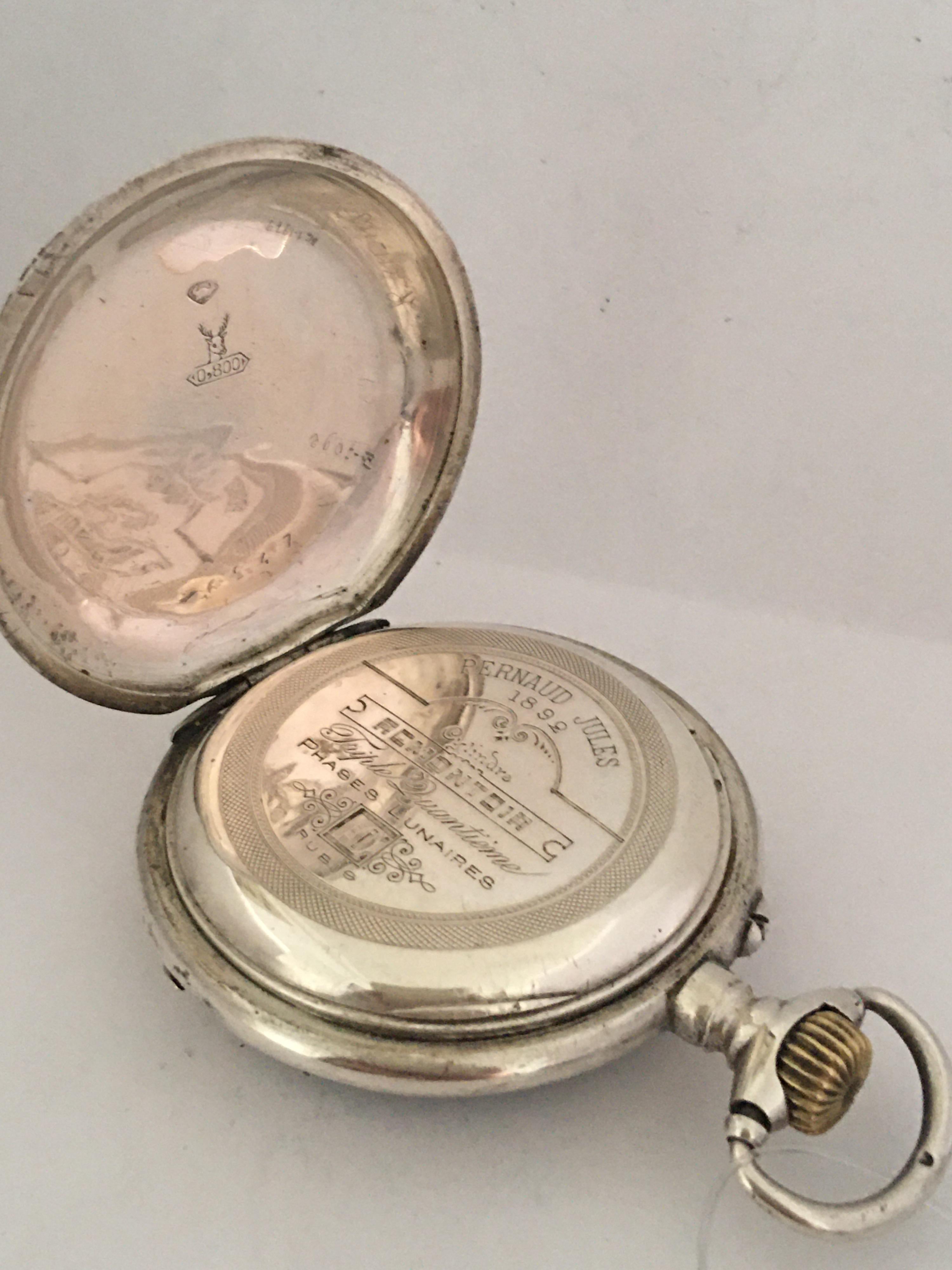 Antique Stem-Wind Silver Calendar Pocket Watch 3
