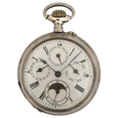 Antique Stem-Wind Silver Calendar Pocket Watch
