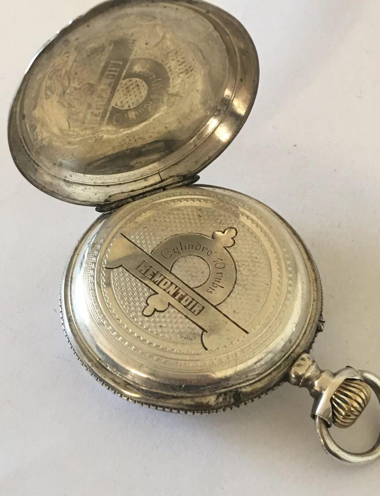 Antique Stem-Wind Silver Pocket Watch For Sale 4