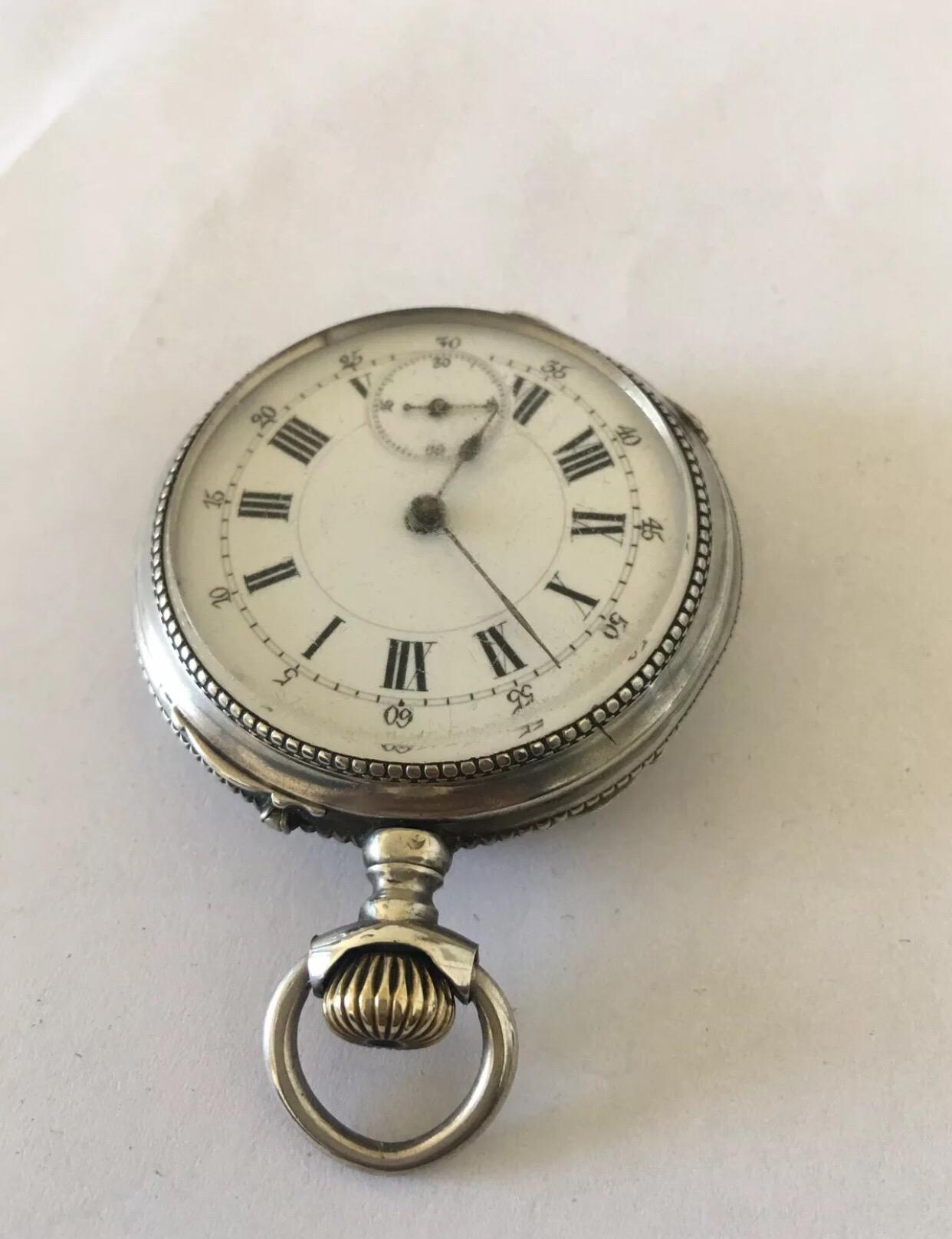 Antique Stem-Wind Silver Pocket Watch For Sale 5