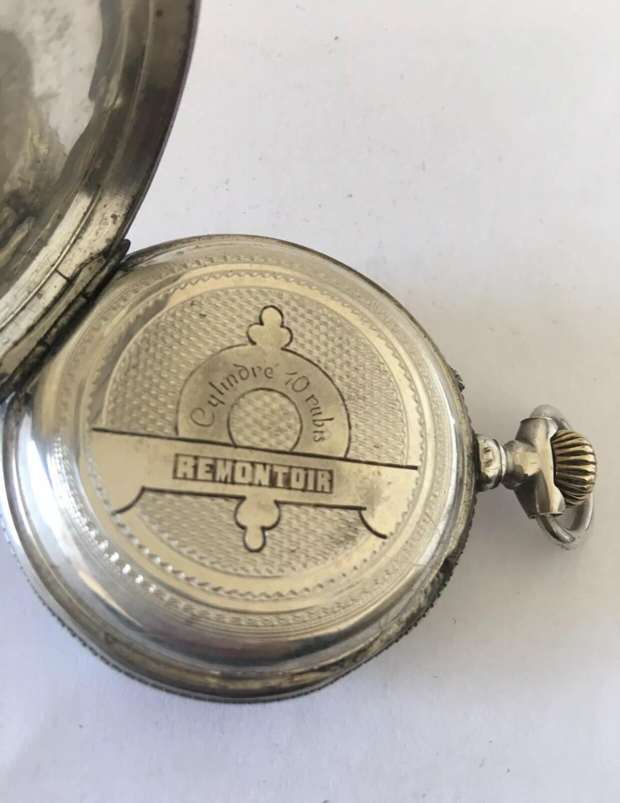 Women's or Men's Antique Stem-Wind Silver Pocket Watch For Sale