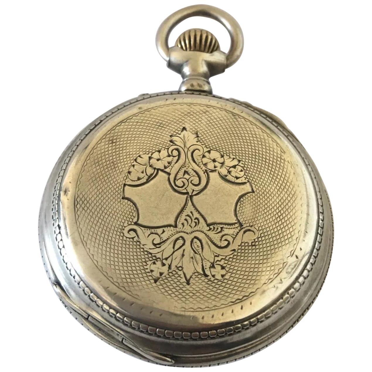 Antique Stem-Wind Silver Pocket Watch For Sale
