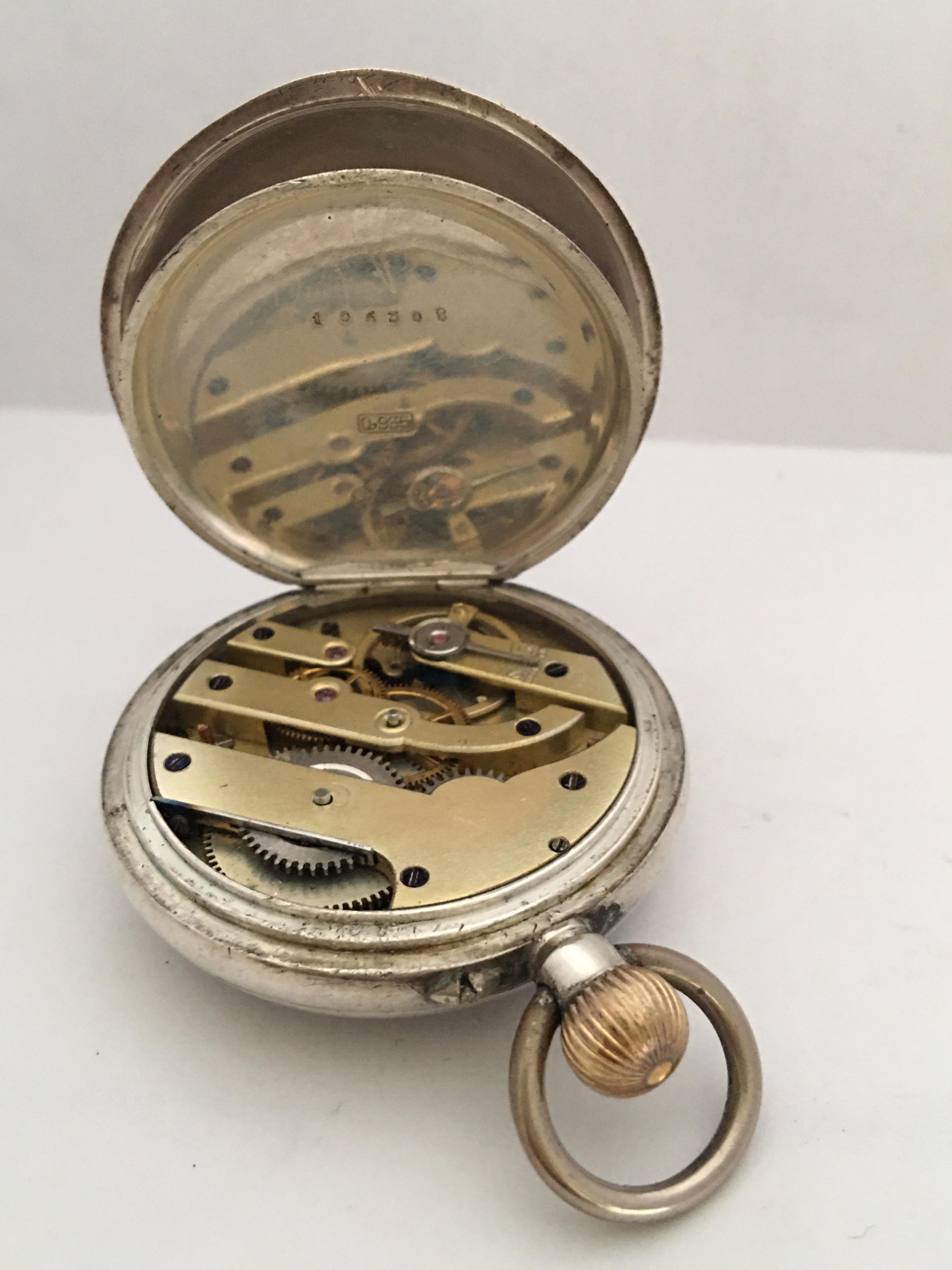 Antique Stem-Winding Silver Pocket Watch For Sale 3