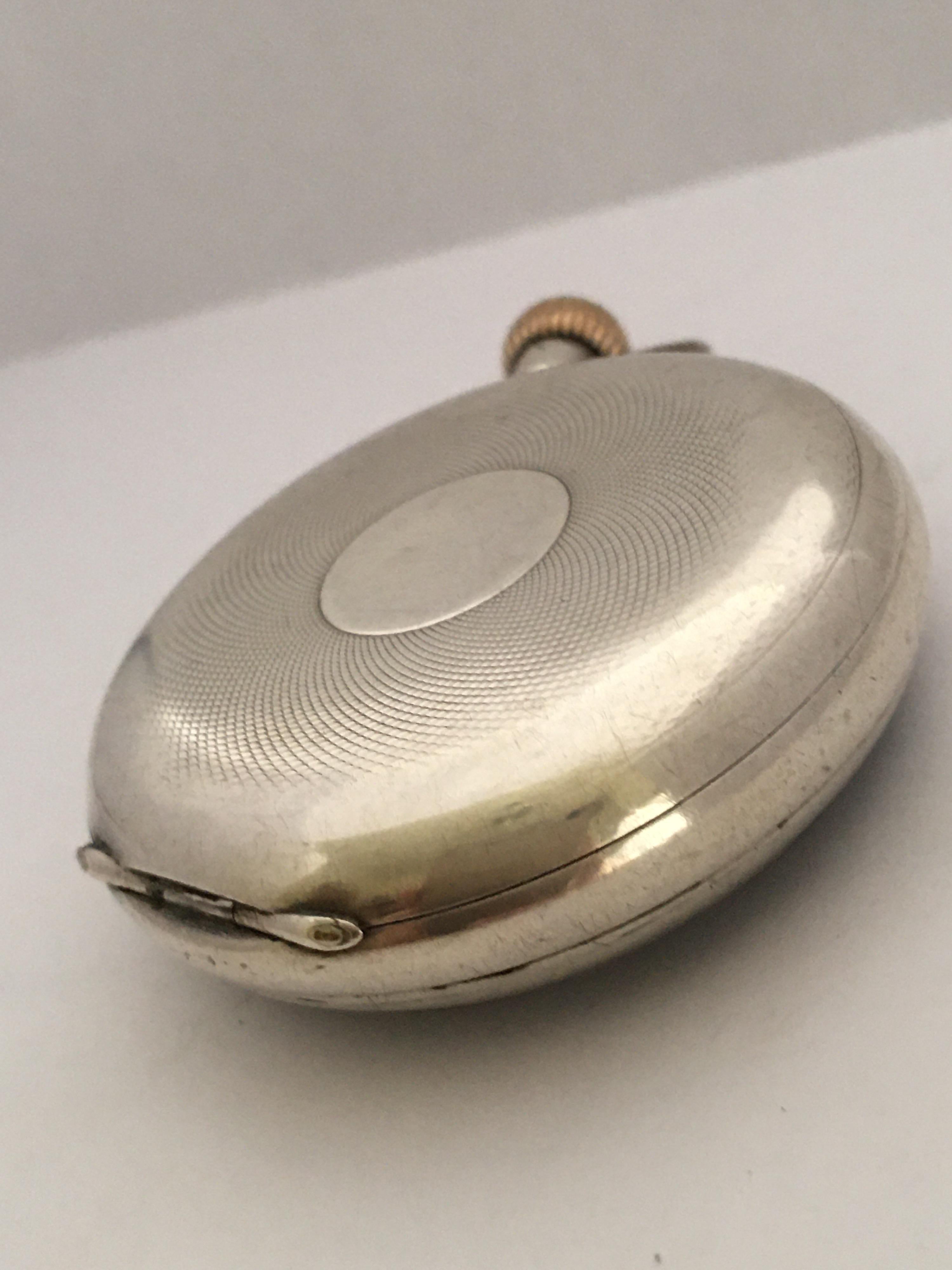 Antique Stem-Winding Silver Pocket Watch For Sale 4