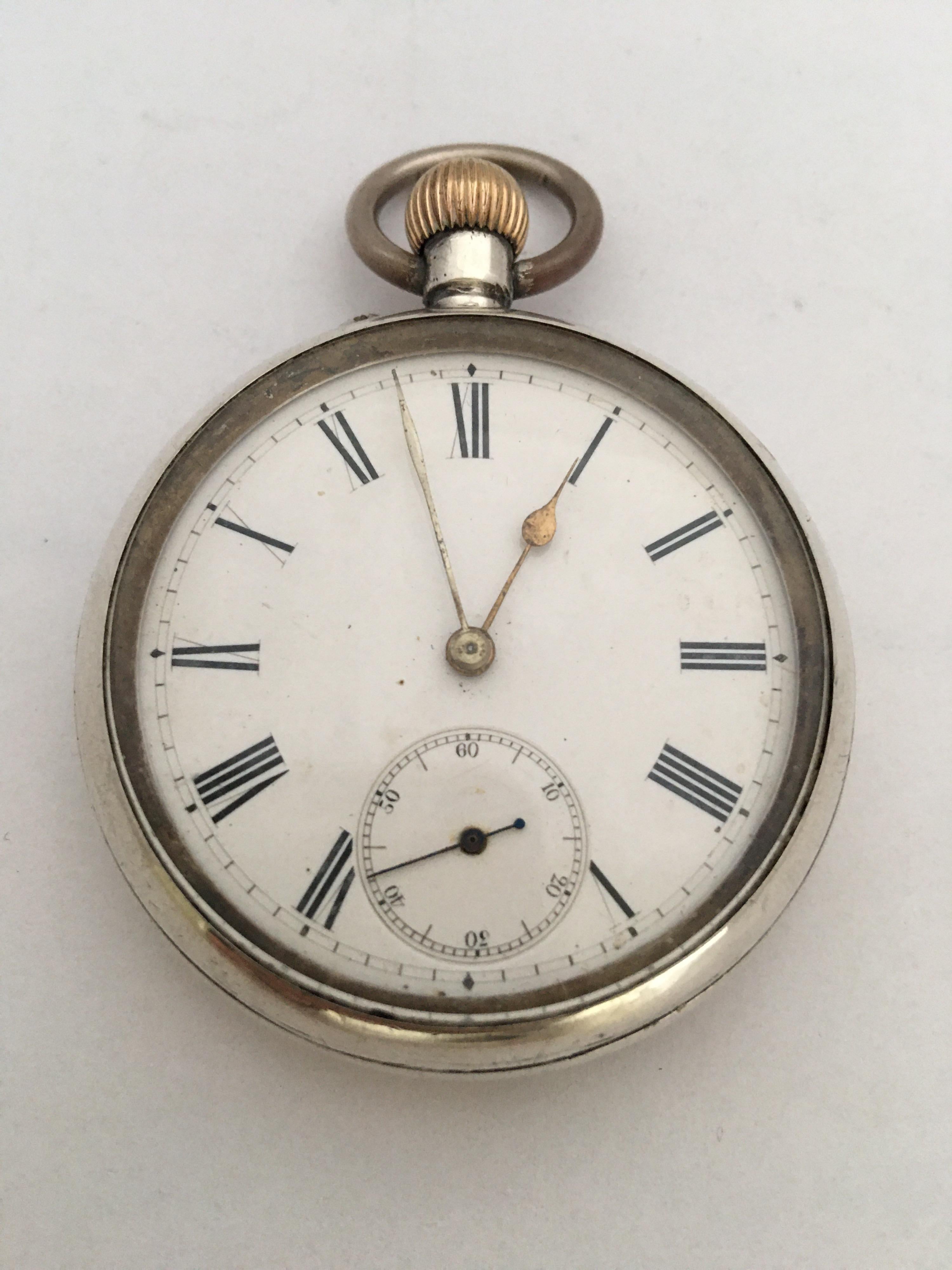 Antique Stem-Winding Silver Pocket Watch For Sale 5