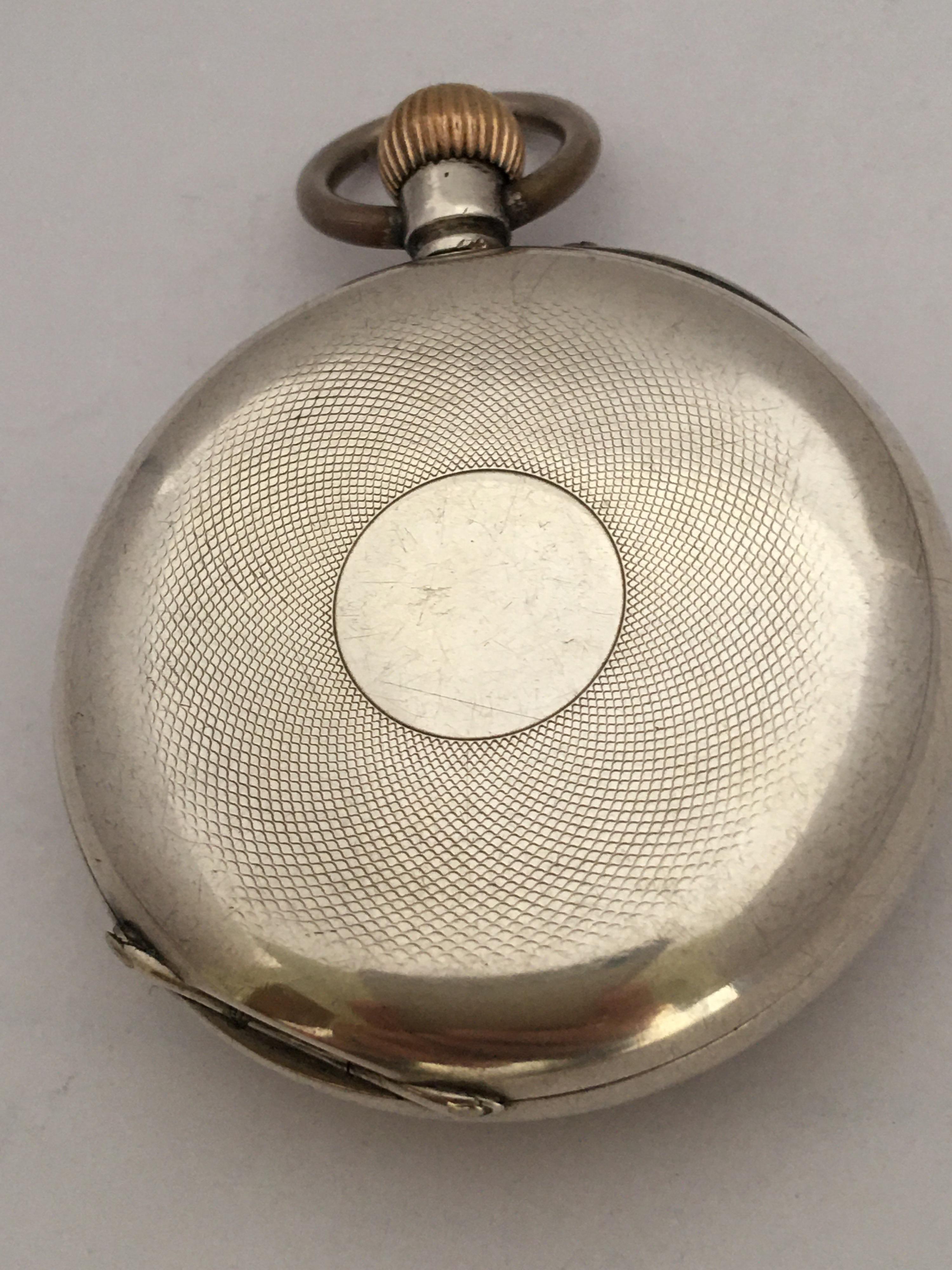 This beautiful antique silver hand-winding pocket watch is working and it is running well. 

Please study the images carefully as form part of the description 