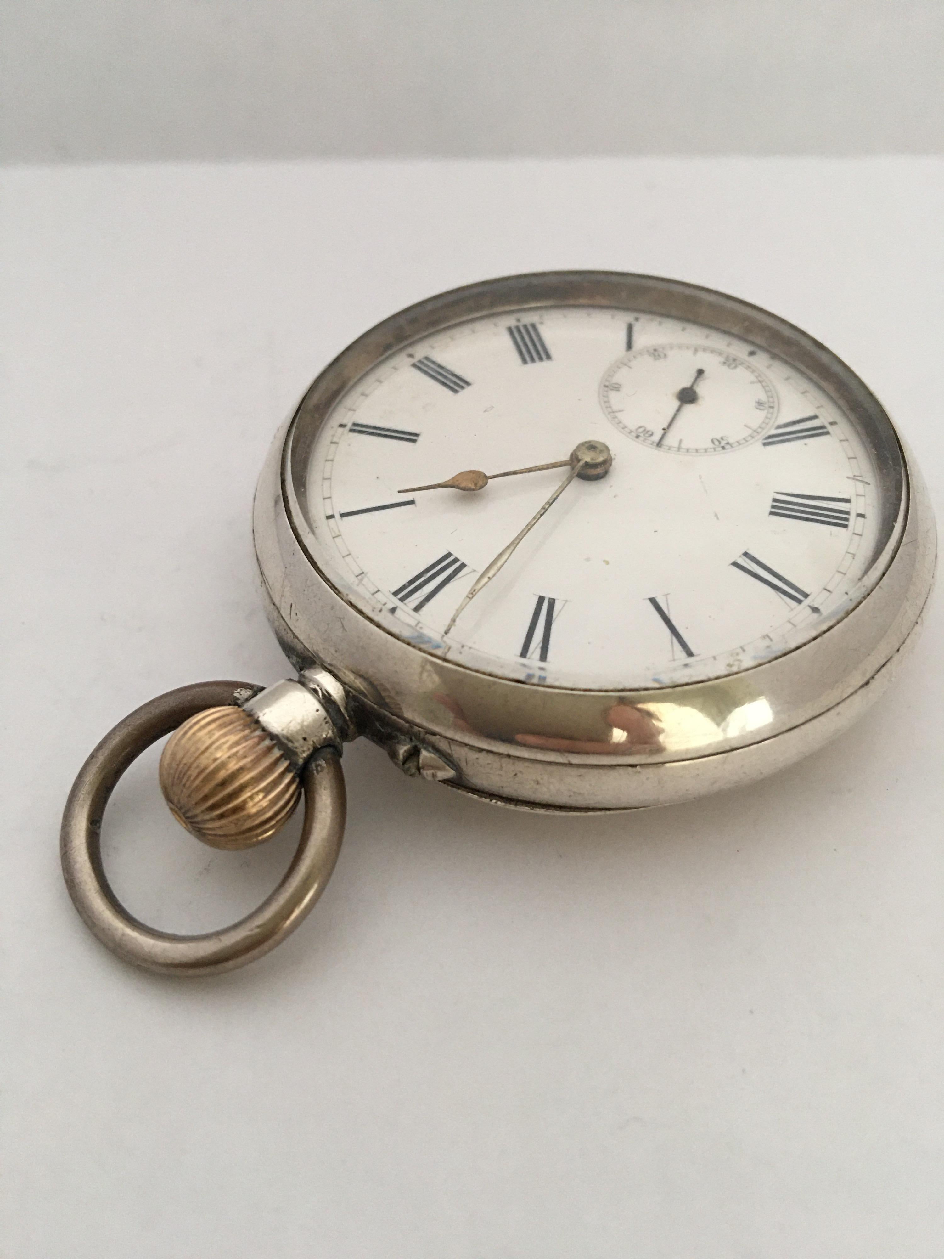 Antique Stem-Winding Silver Pocket Watch For Sale 1