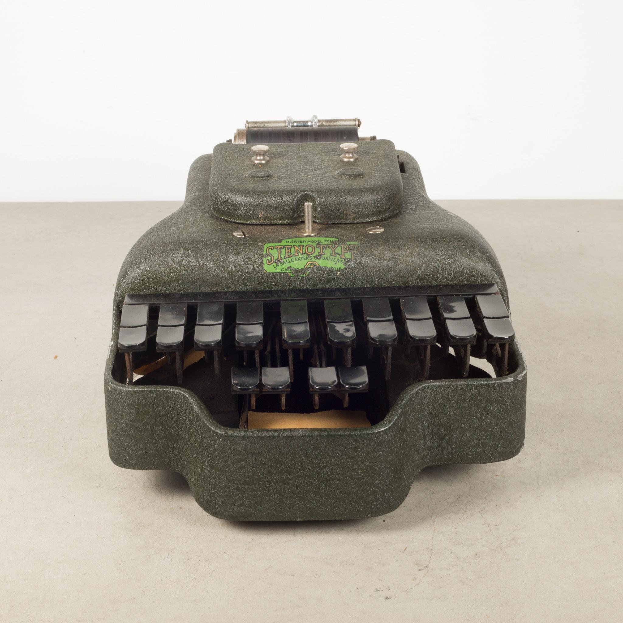 About:

This is an original Stenotype stenograph with Bakelite keys and original case and manual. All the keys work properly but doesn't seem to imprint on the paper.

Creator: Stenotype, Chicago, IL.
Date of manufacture: circa 1933.
Materials and