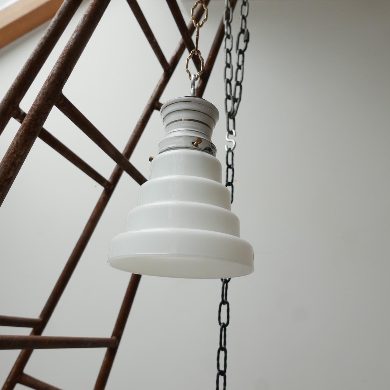 German Antique Stepped Opaline Glass Pendant Lights '8' For Sale