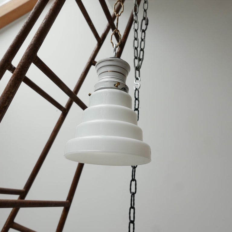 German Antique Stepped Opaline Glass Pendant Lights '8' For Sale