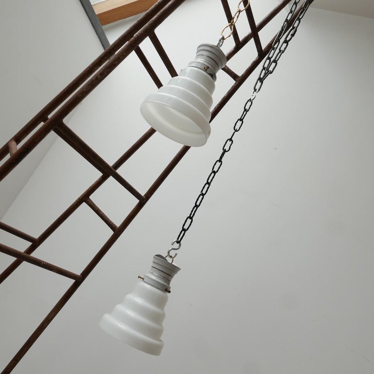 20th Century Antique Stepped Opaline Glass Pendant Lights '8' For Sale