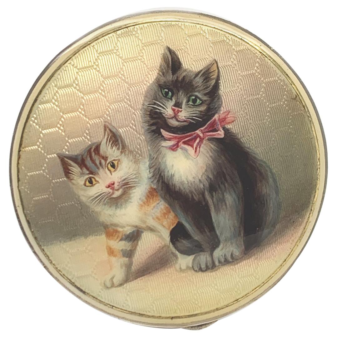 Antique Sterling and Enamel Cat Box For Sale