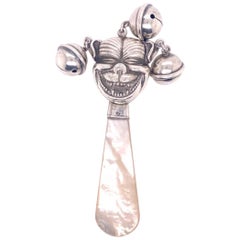 Antique Sterling and Mother of Pearl Jester Rattle