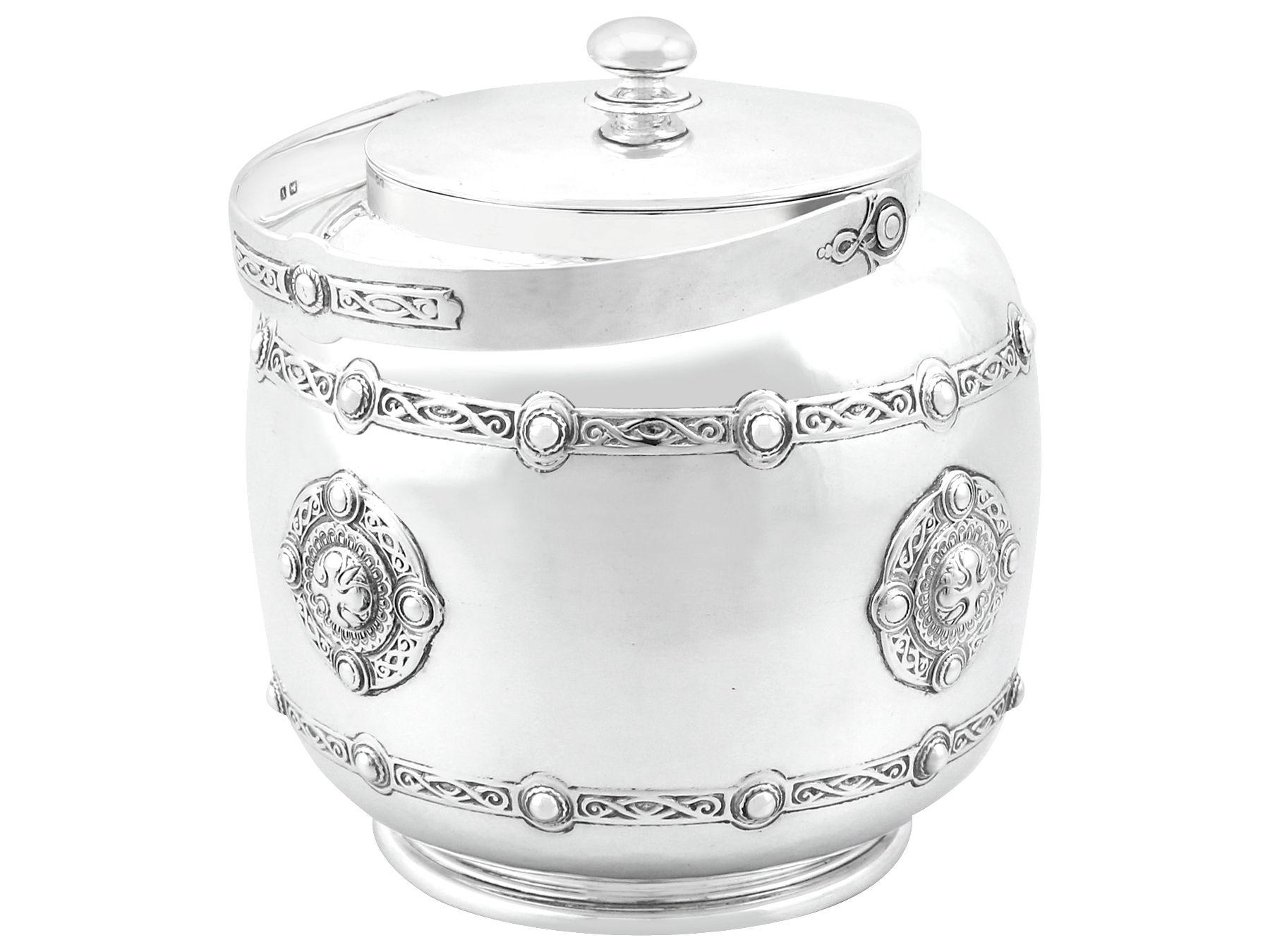 English Antique Sterling Biscuit Barrel by Liberty & Co Ltd For Sale