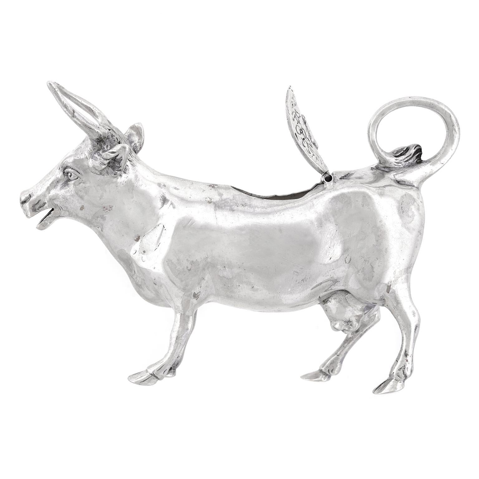 German Antique Sterling Cow Creamer For Sale